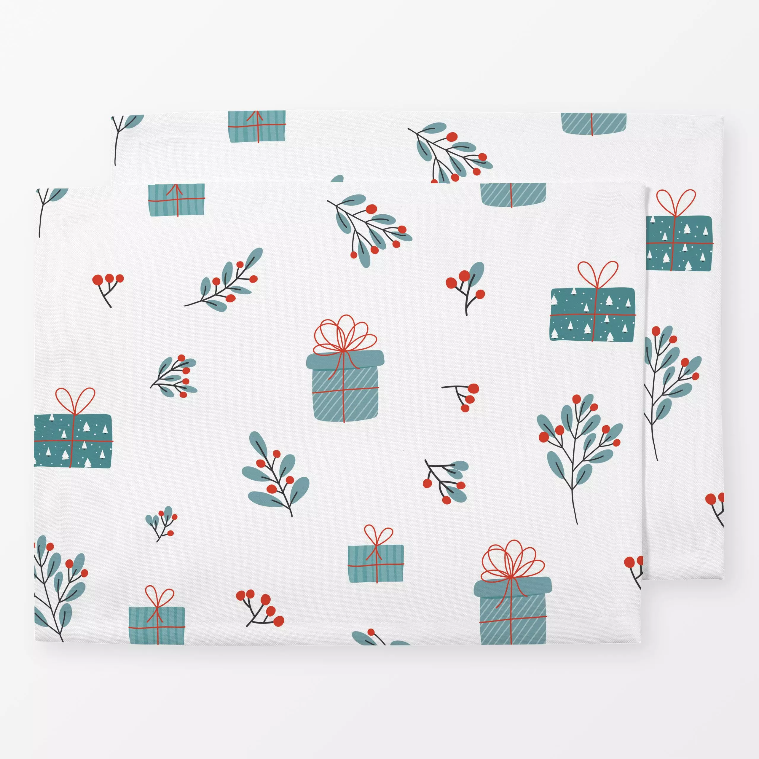 Tischset Holy Jolly Mistletoe and Gifts - Blumen & Florales, Weihnachten, Winter - von „Heyduda"; Muster, Zweig, Weihnachten...