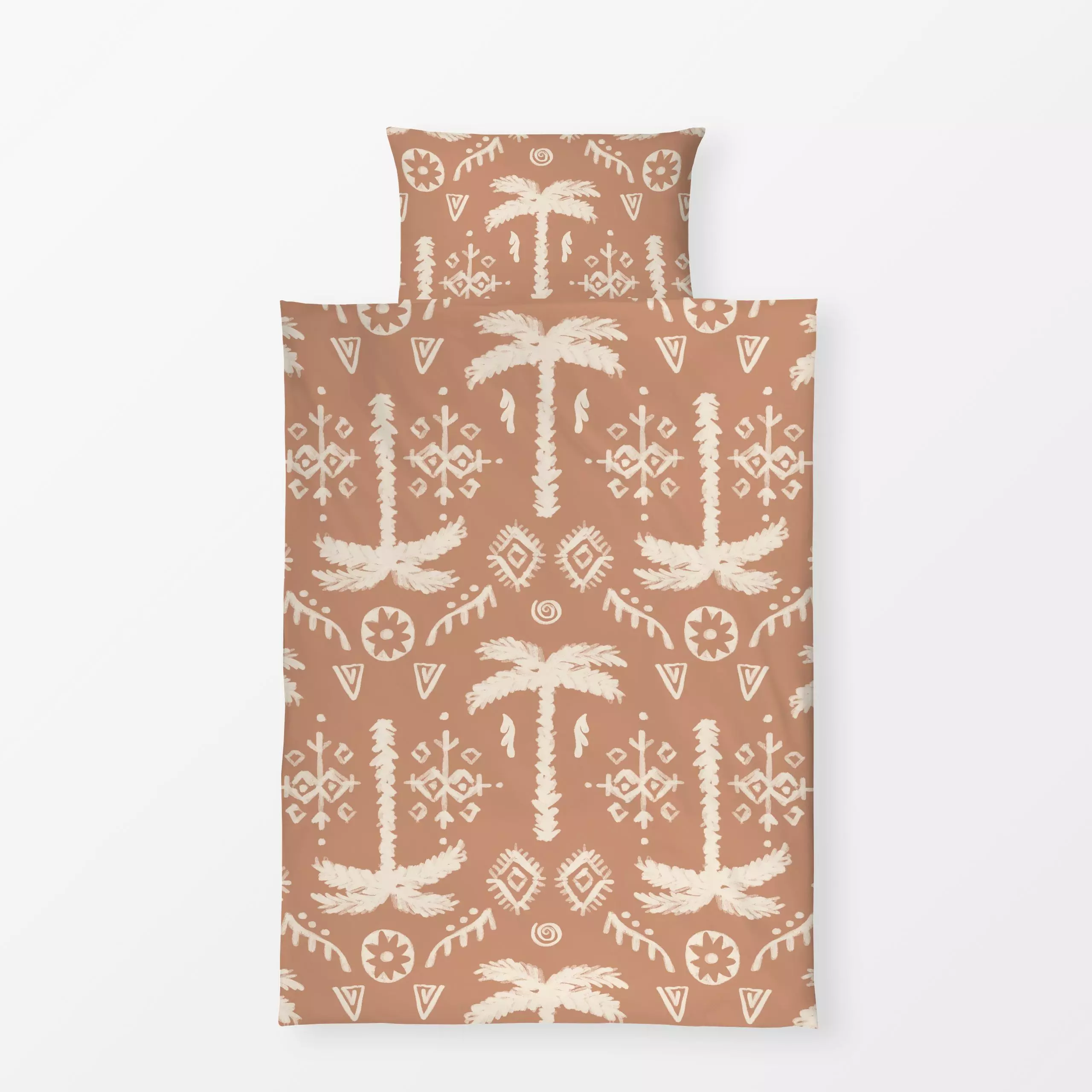 Bettwäsche PALM ETHNO IKAT Braun - Sommer, Symbole & Muster - von „Kruth Design"; Palmen, Garten, Sommer, Ethno, outdoor, Ga...