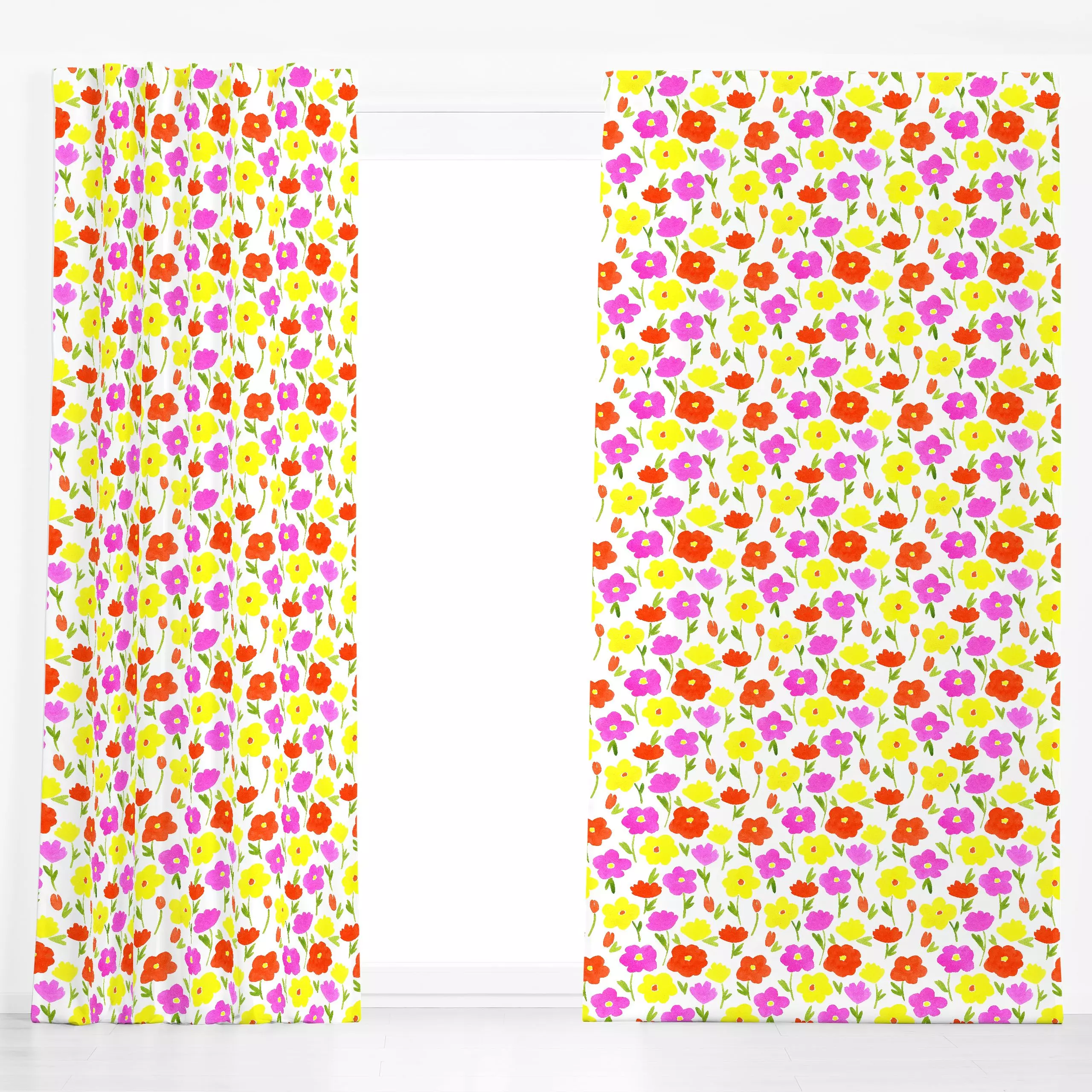 Dekovorhang Happy Confetti Flowers - Blumen & Florales, Sommer, Pflanzen & Botanik - von „youdesignme"; Aquarell, Natur, Blu...