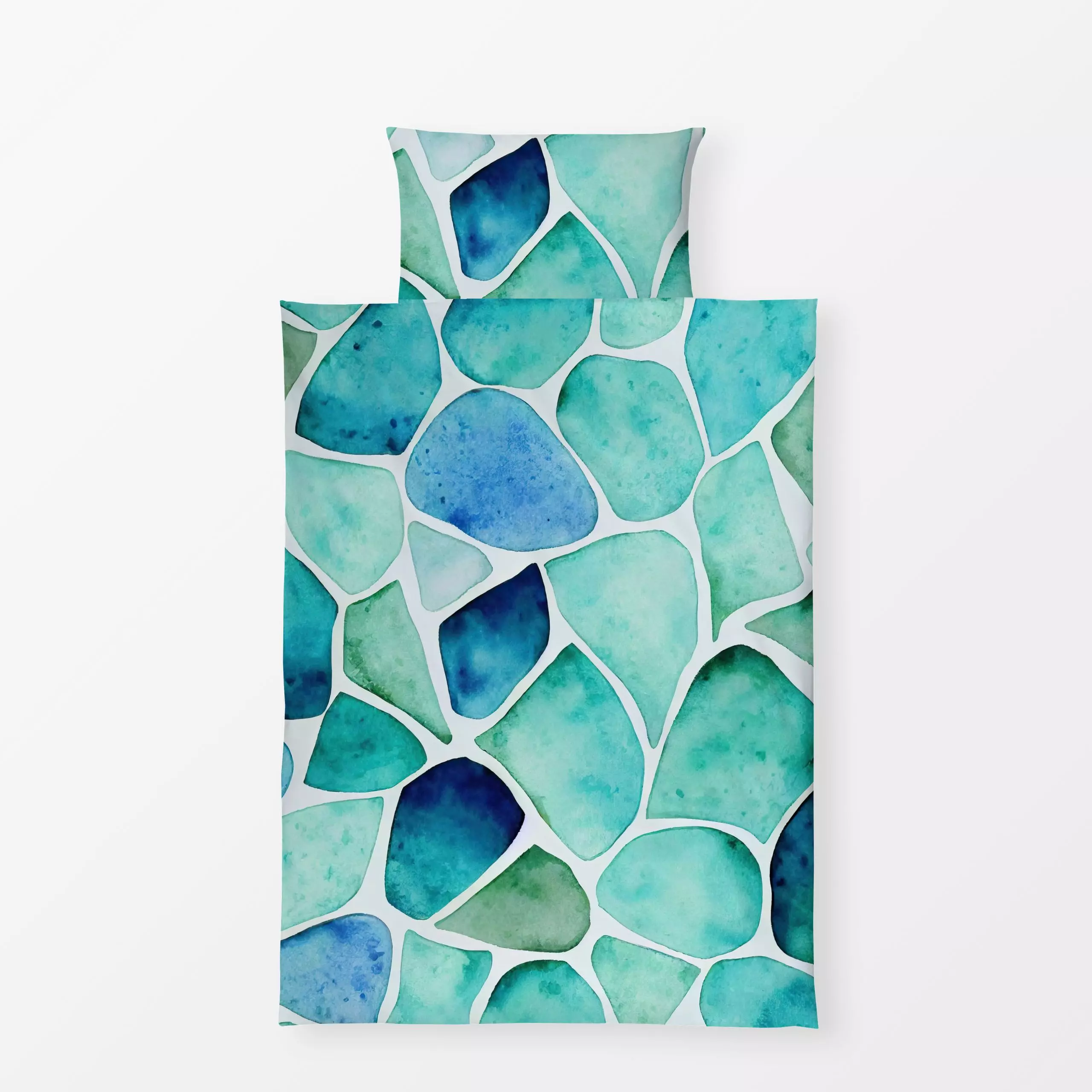 Bettwäsche Sea Glass blue green - Sommer, Symbole & Muster - von „Andrea Haase"; Wasserfarben, Aquarell, Sommerblumen, Meer,...