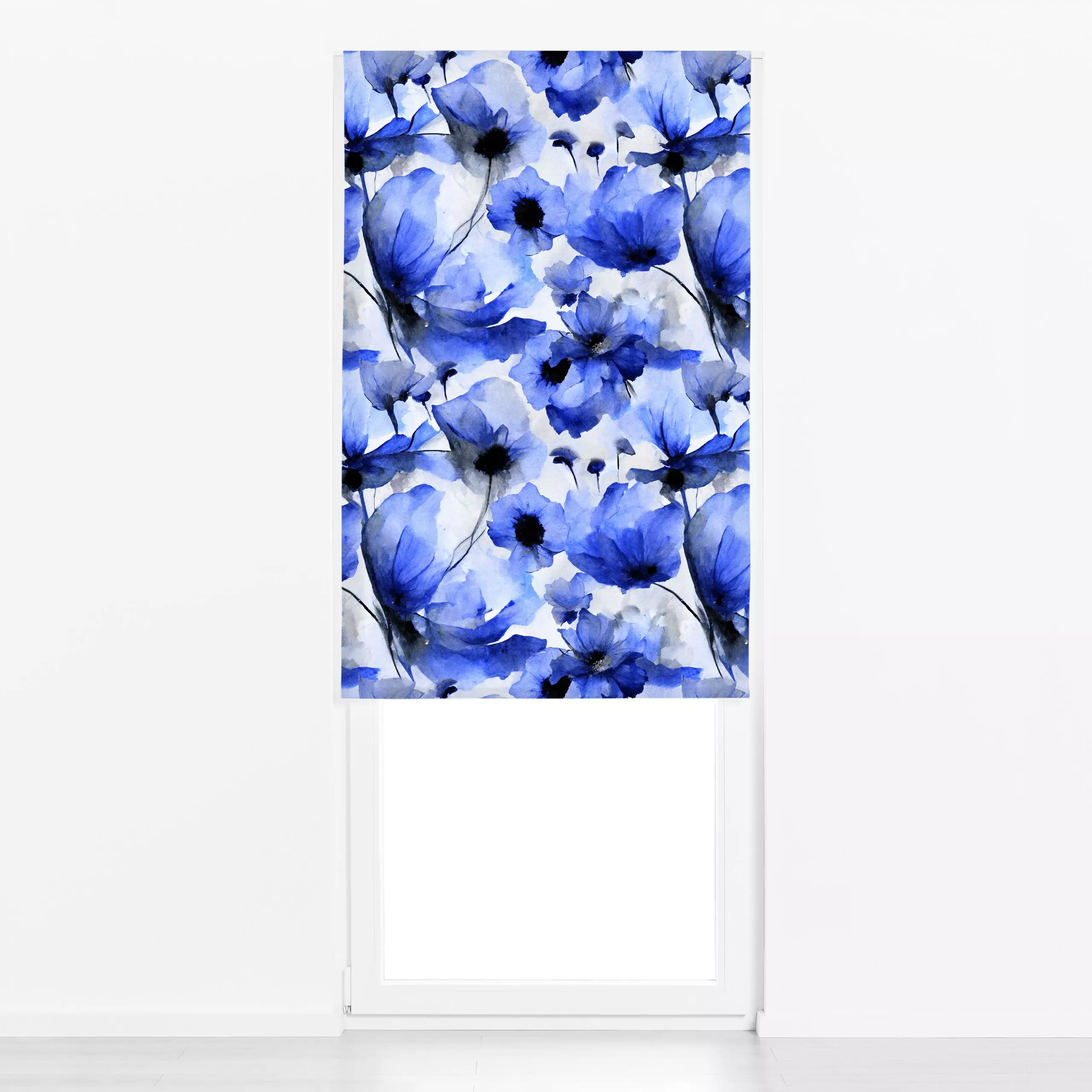 Raffrollo Wild Poppy Flower blue - Blumen & Florales, Pflanzen & Botanik - von „Andrea Haase"; Aquarell, Natur, Wildblumen, ...