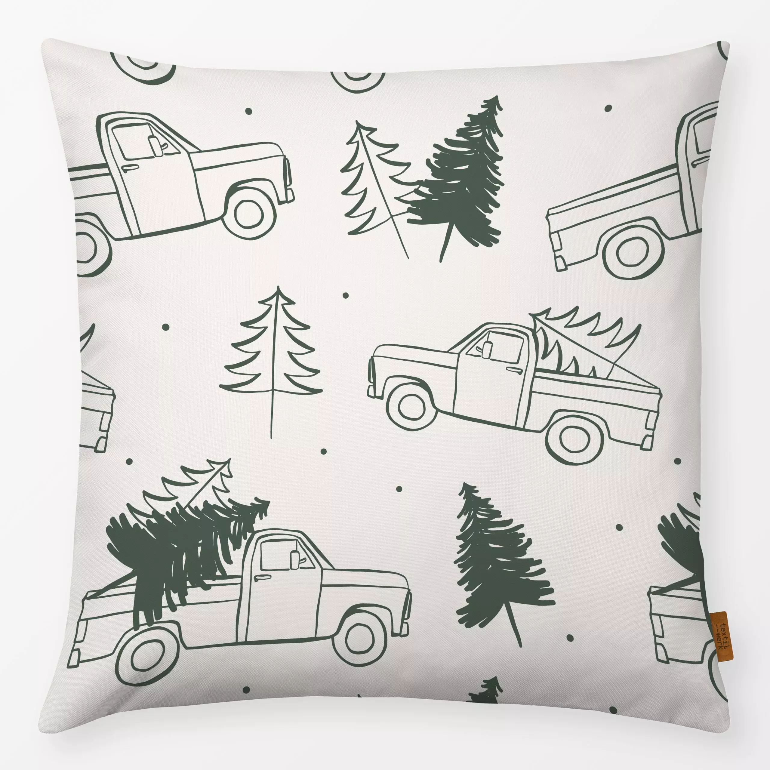 Kissen Allover Pick Up Green - Weihnachten, Anlässe - von „Kruth Design"; Tannenbaum, Weihnachtsbaum, Weihnachtsdeko, klassi...