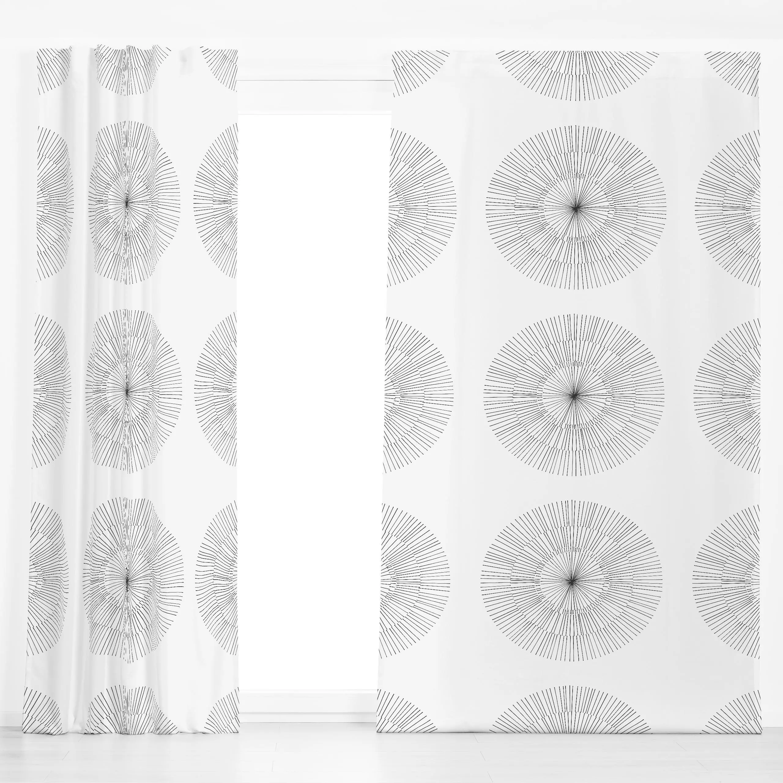 Dekovorhang Sol carbón - Symbole & Muster - von „Julia Schumacher"; Sonnenaufgang, Sonne, Striche, Kreise, lineart, juliasch...