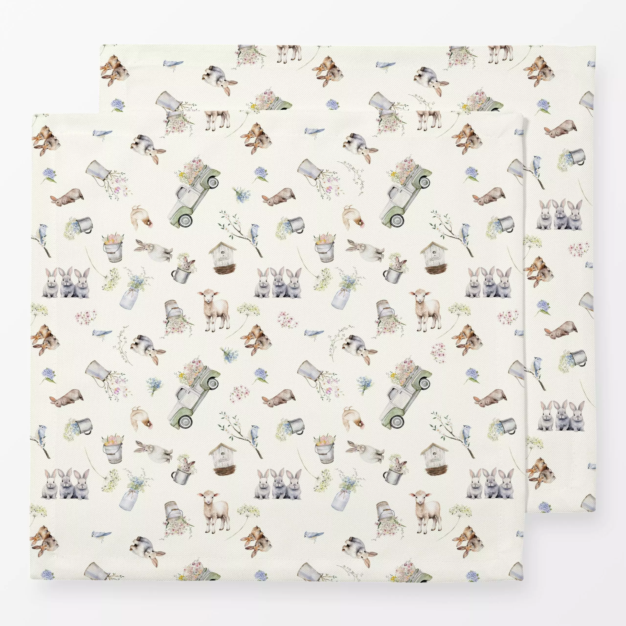 Servietten Cottage Spring Muster - Blumen & Florales, Frühling, Tiere, Ostern - von „Monika Strigel"; Blumen, Hase, Vogel, n...