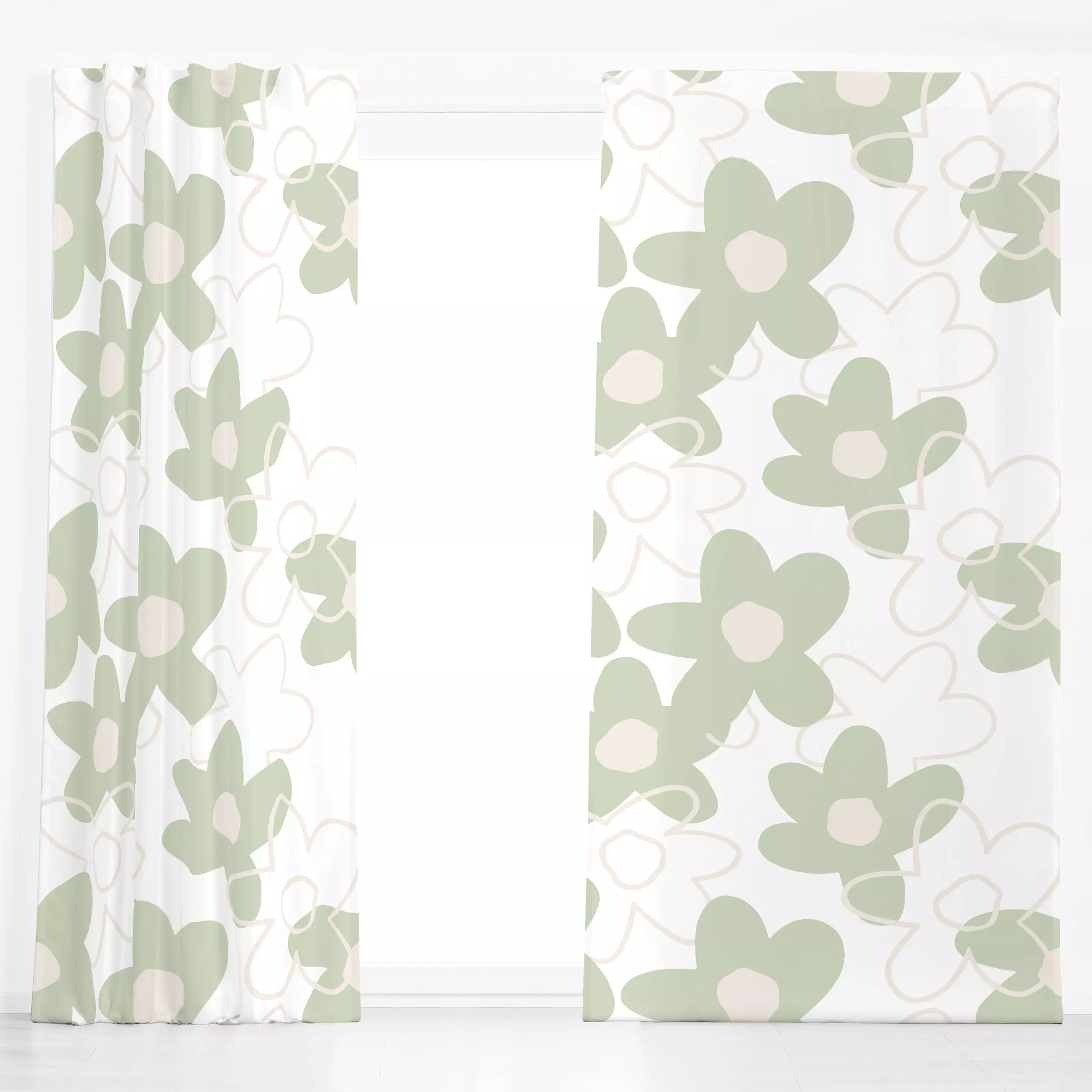 Dekovorhang Spring Flower Pattern grün - Blumen & Florales, Anlässe, Ostern - von „Kruth Design"; Muster, Blumen, Garten, So...