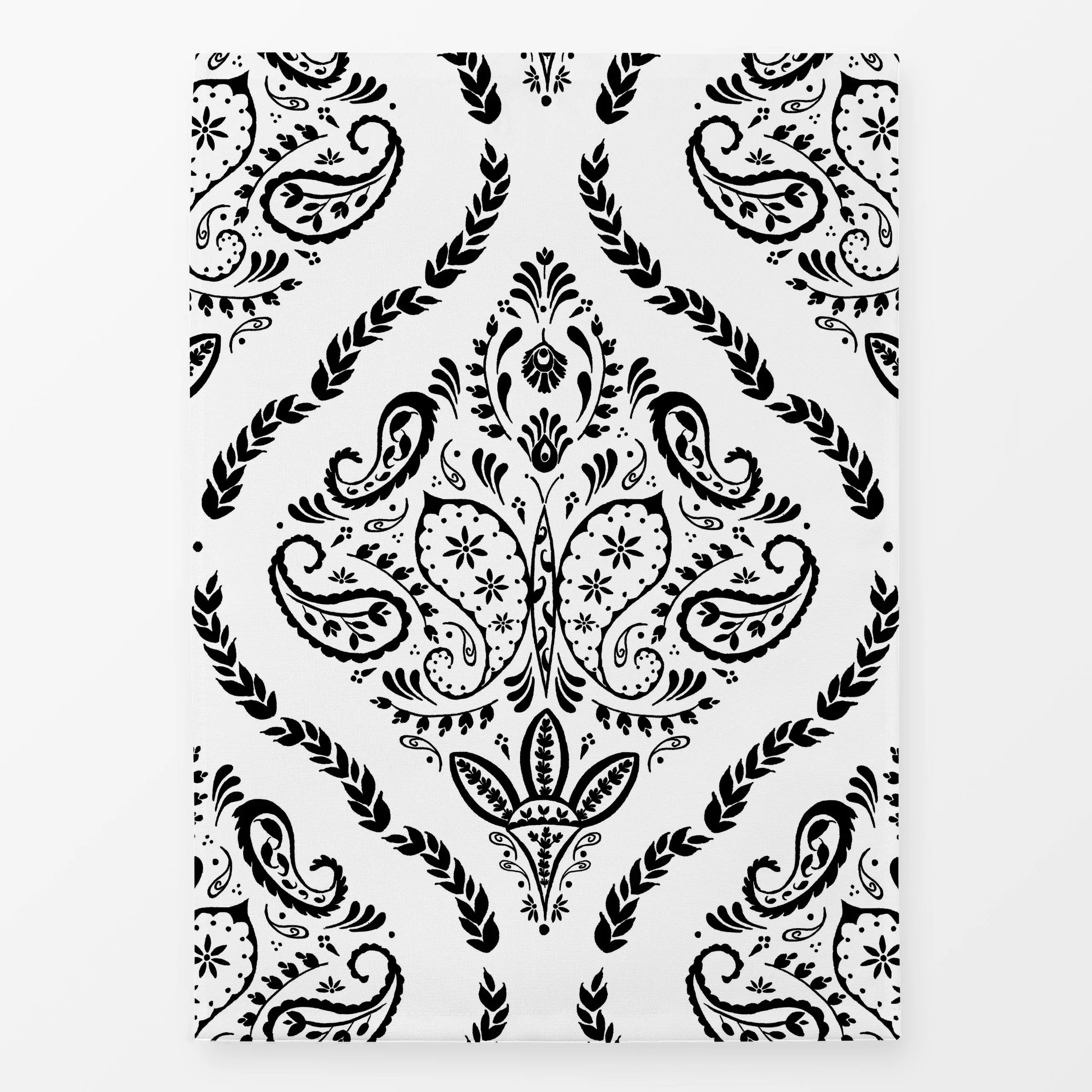 Geschirrtücher Paisleydamast schwarz-weiß - Blumen & Florales - von „Kathrin Löffler"; schwarz, Schmetterling, floral, Weiss...