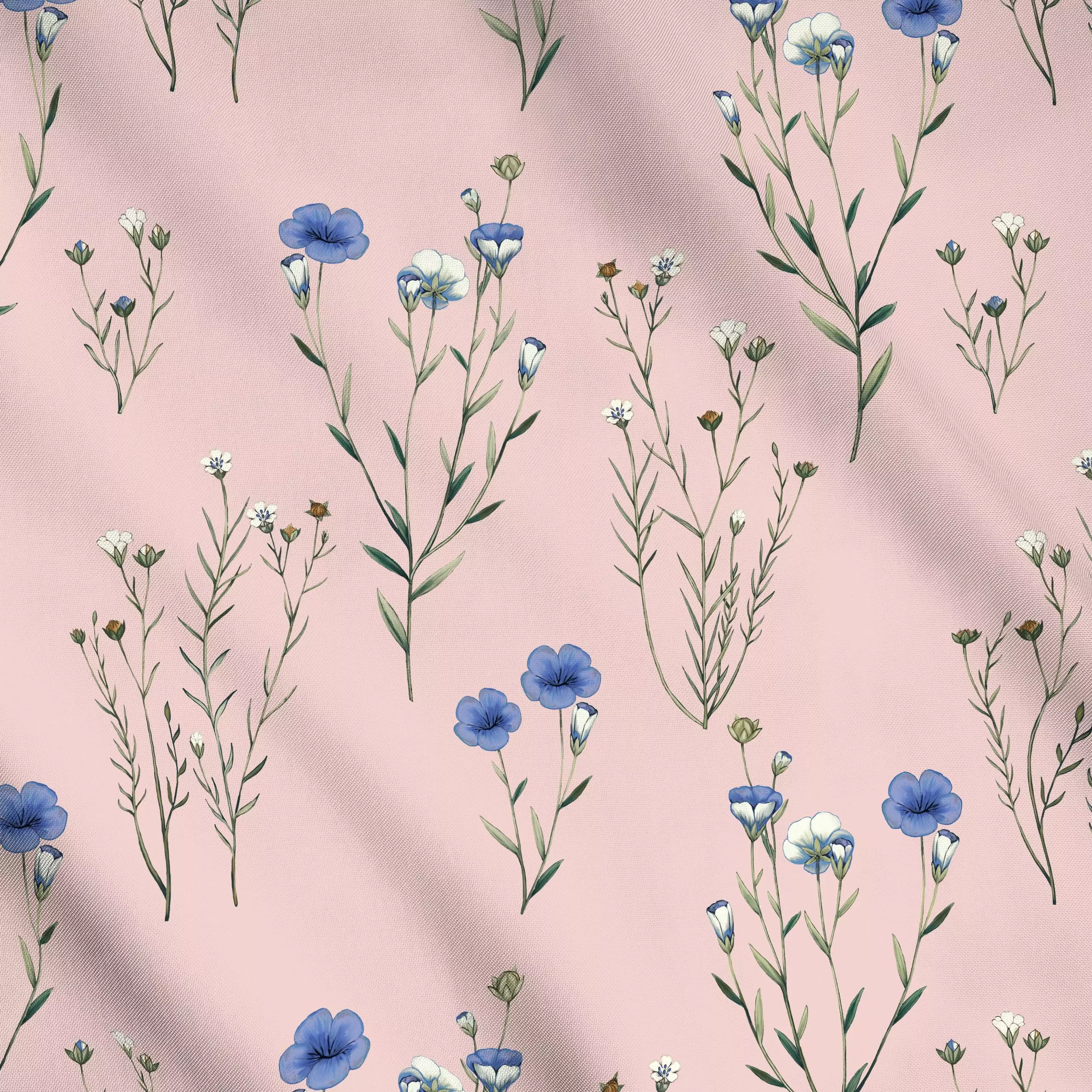 Meterware Wild Flowers Rosé Blue, Blumen, Frühling, von Studio Kesse