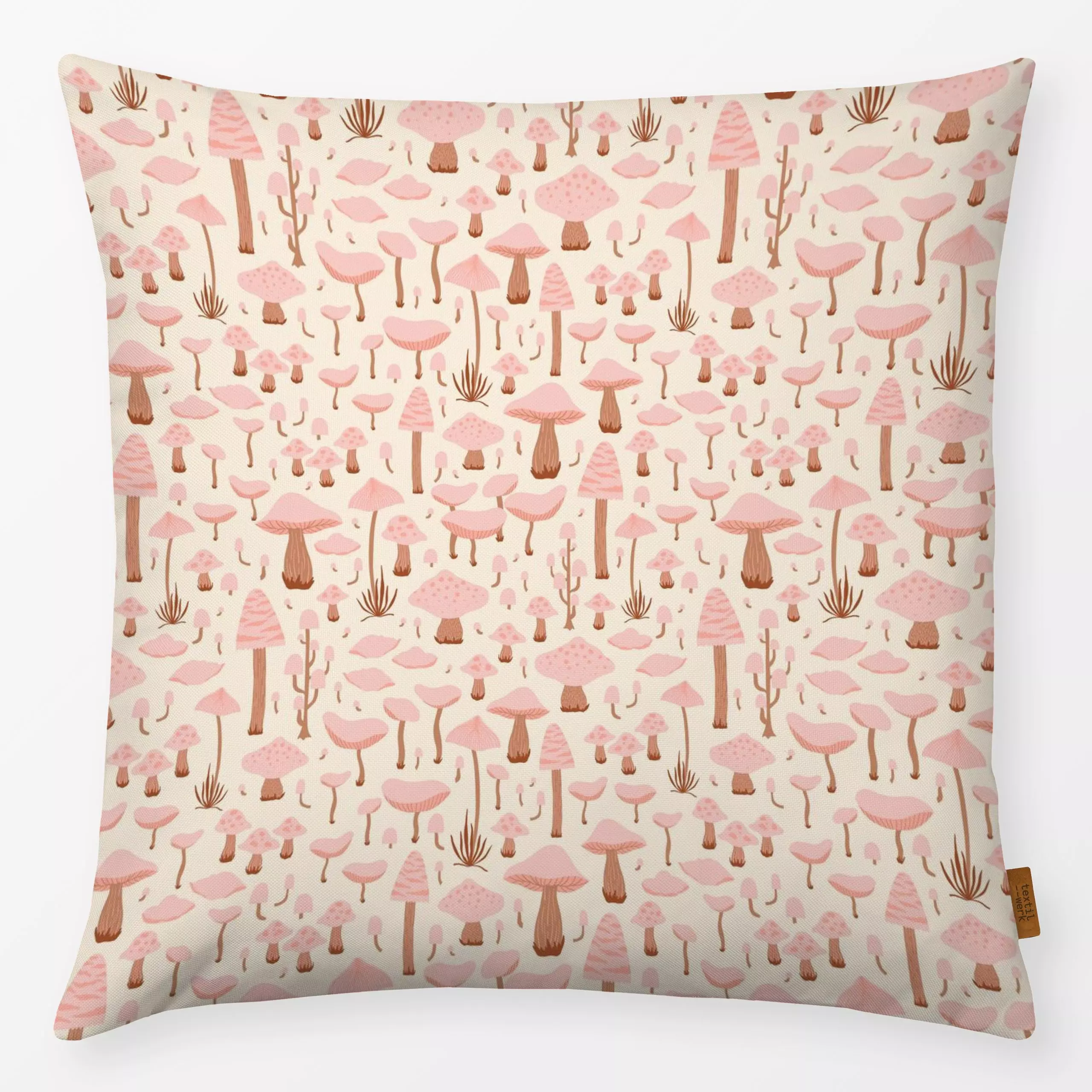 Kissen Waldpilze Rosa - Herbst, Natur & Landschaft - von „DEINKI"; Wald, Herbst, Herbstdeko, pilze, Fliegenpilz, mushrooms