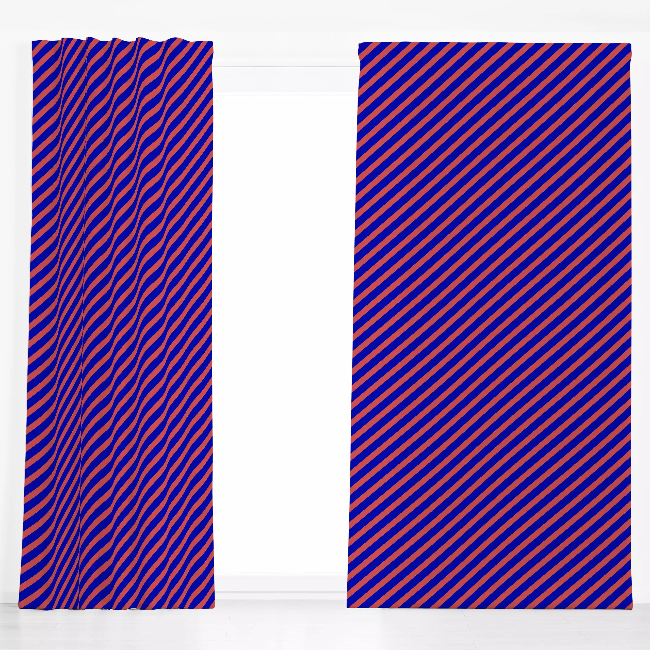 Dekovorhang Stripes diagonal small blue - Symbole & Muster, Retro & Vintage - von „Studio ROSAGRAU"; Linien, Streifen, blau,...