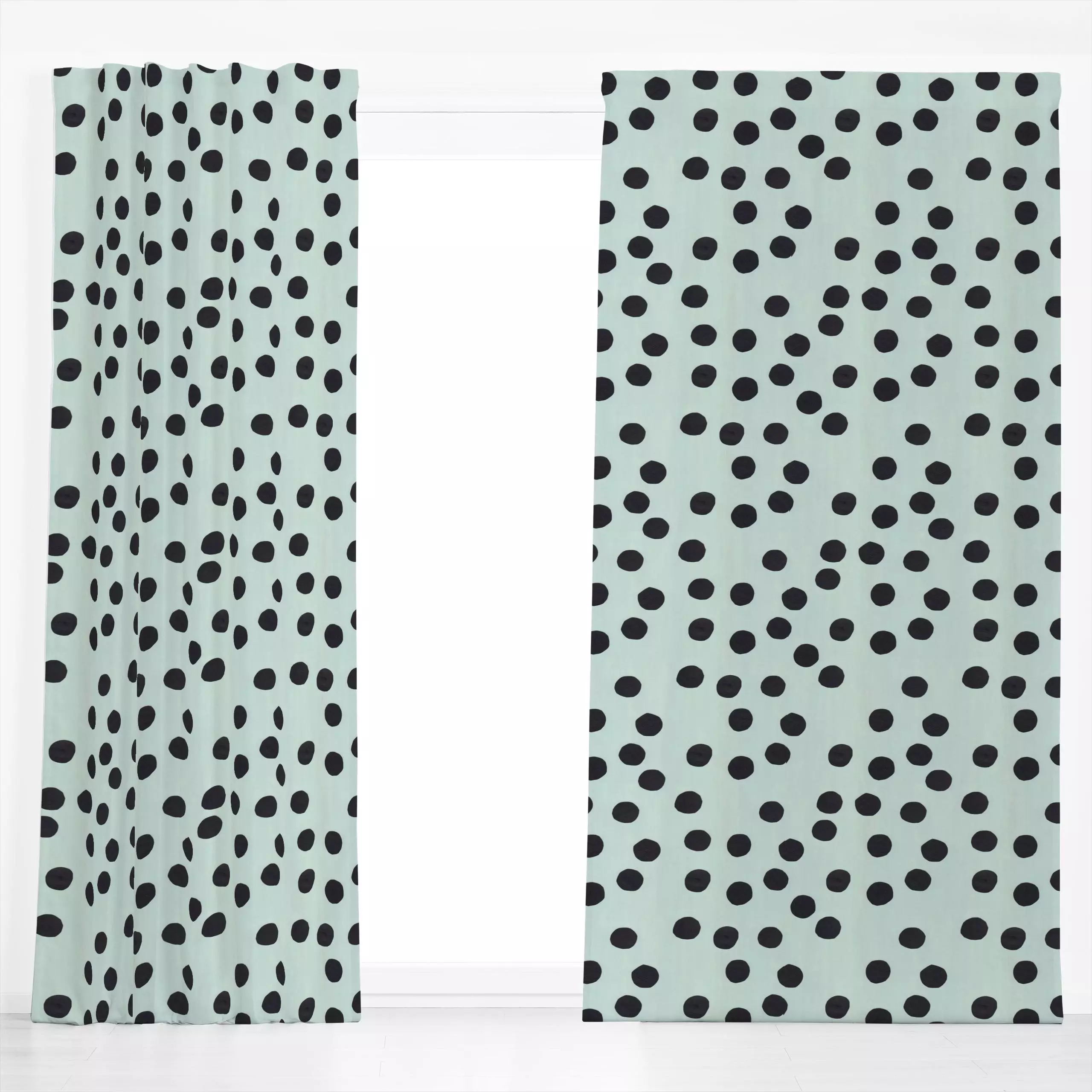 Dekovorhang Dots black bold - Sommer, Symbole & Muster - von „Iris Knabenschuh Textildesign“; schwarz, Punkte, Meer, Strand,...