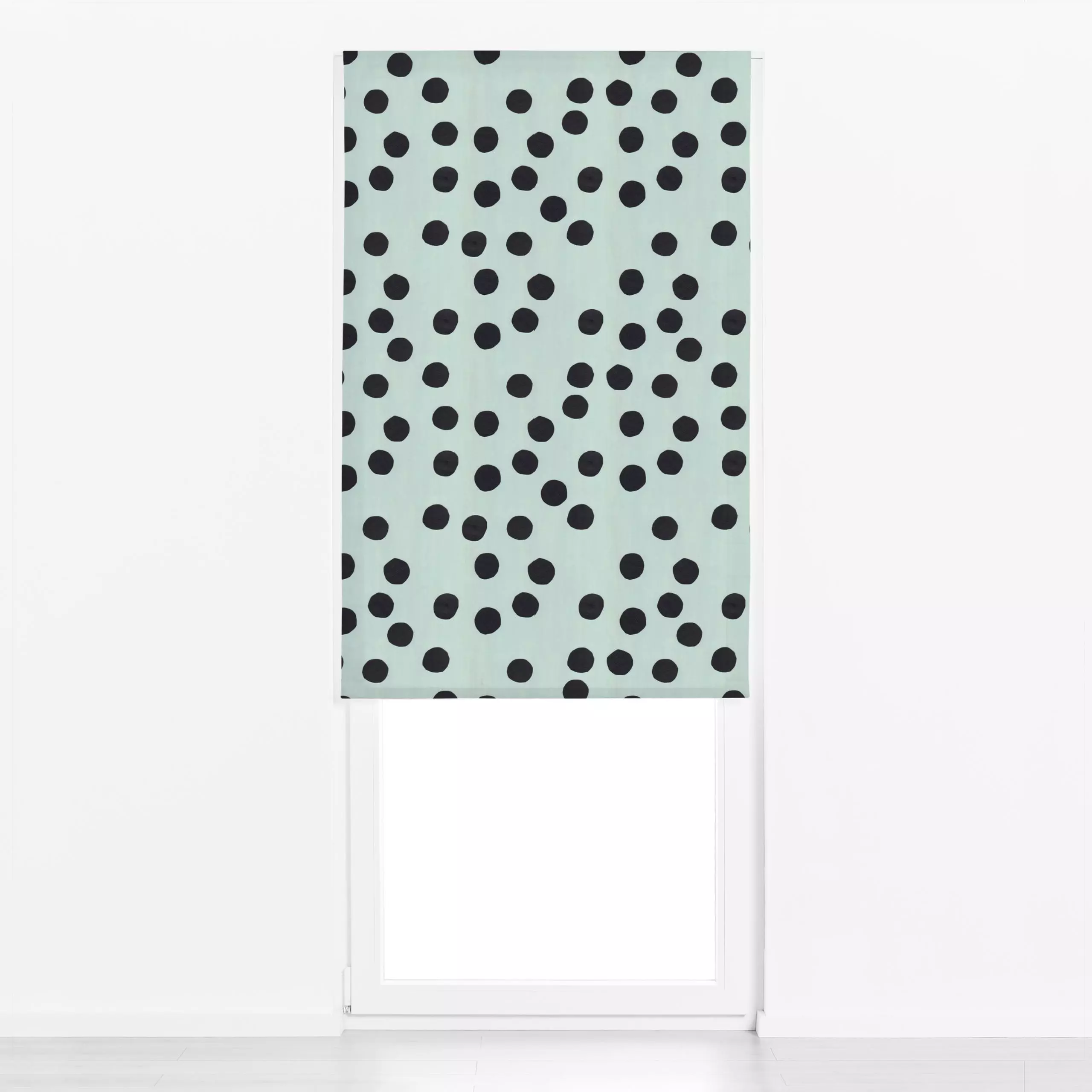 Raffrollo Dots black bold - Sommer, Symbole & Muster - von „Iris Knabenschuh Textildesign"; schwarz, Punkte, Meer, Strand, D...