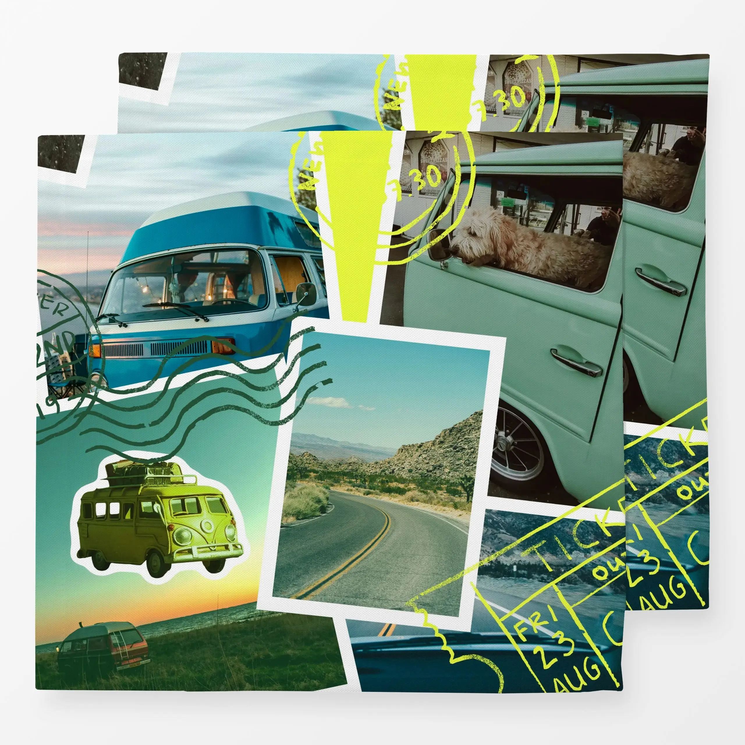 Servietten Exploring Summer Collage - Städte & Länder, Sommer, Reise - von „By Anna Sienna"; gestempelt, Auto, Camping, Reis...