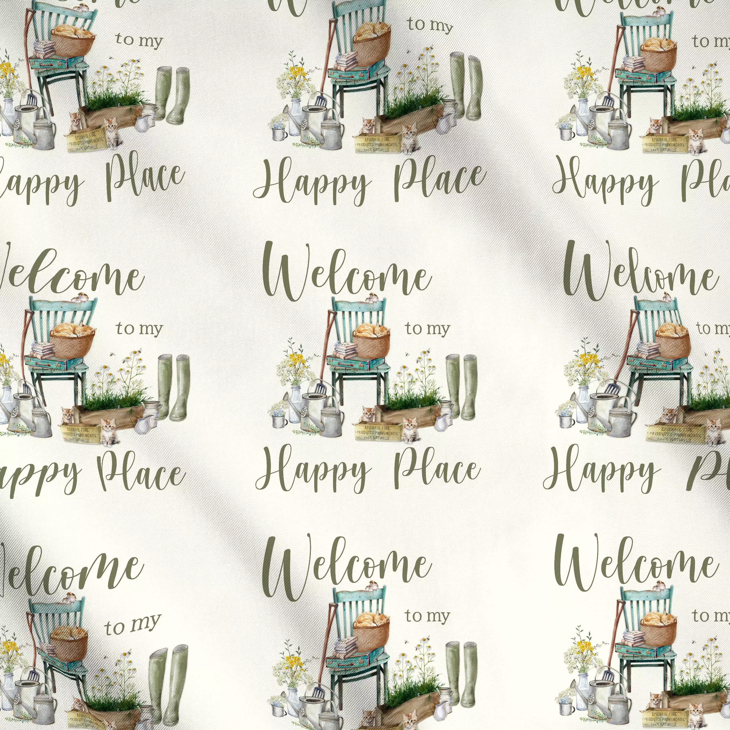 Meterware Garten Liebe Willkommen - Blumen & Florales, Sommer, Sprüche & Schriftzüge - von „Monika Strigel"; Garten, shabby,...