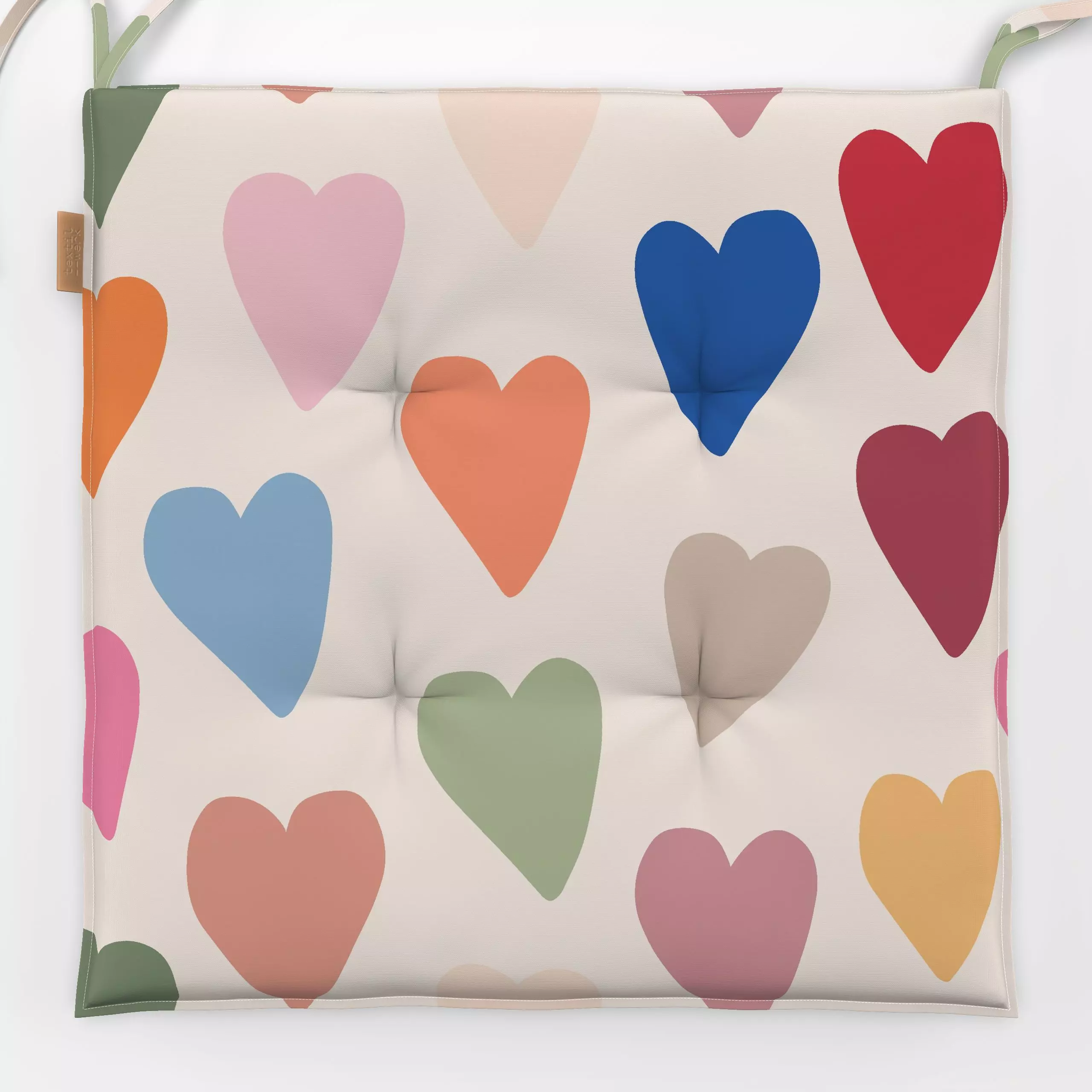 Sitzkissen Herz Allover bunt - Liebe, Romantik & Pride, Anlässe - von „Kruth Design"; Muster, Herzen, Hochzeit, Liebe, bunt,...