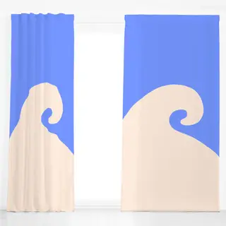 Dekovorhang Welle Abstrakt Blau & Weiß