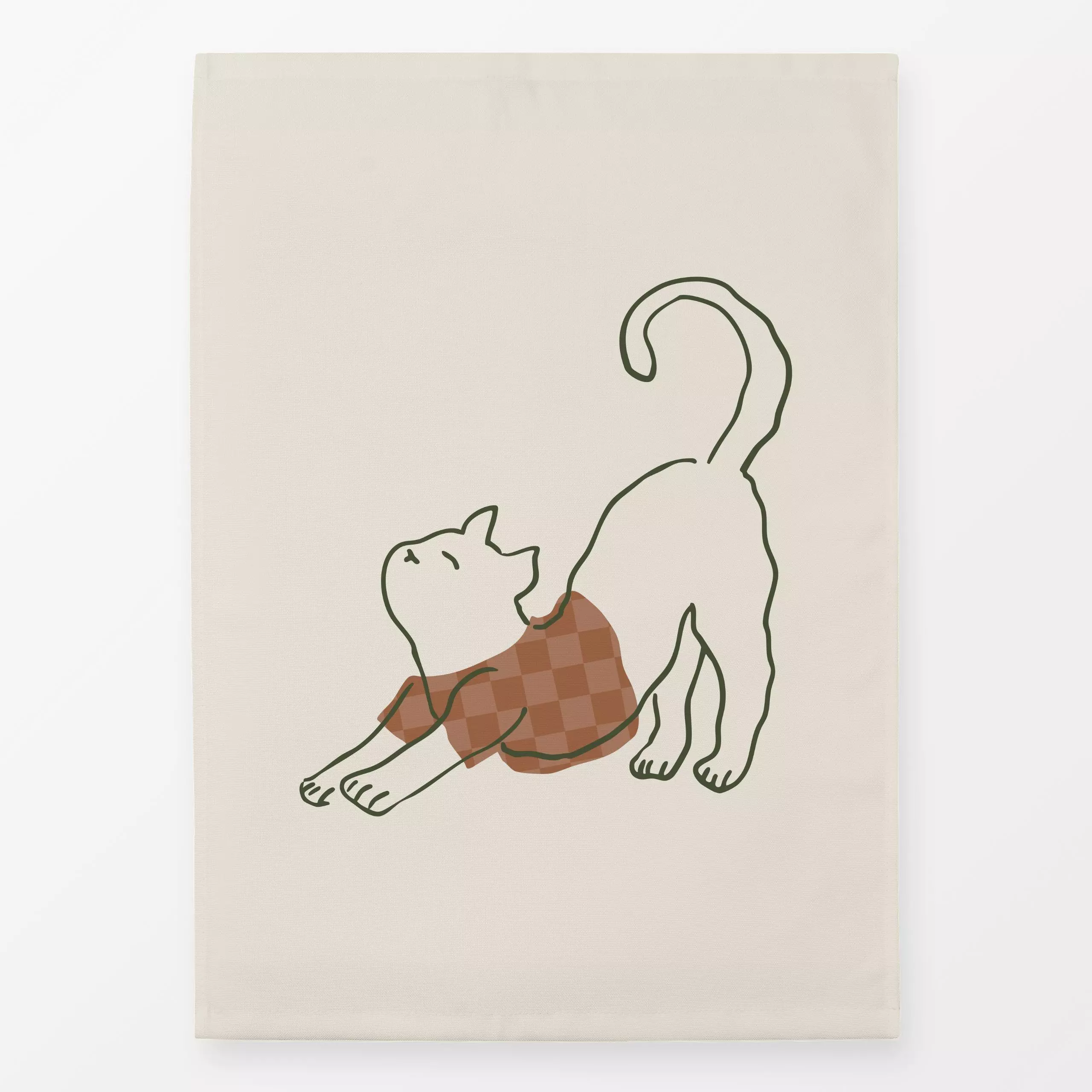 Geschirrtücher Morning Cat - Tiere - von „Karen Menzenbach"; Tiere, Yoga, beige, braun, Katze, Haustiere, morgen, catmom, pi...