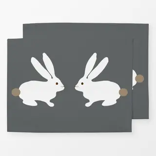 Tischset Zwei Osterhasen Weiß Grau