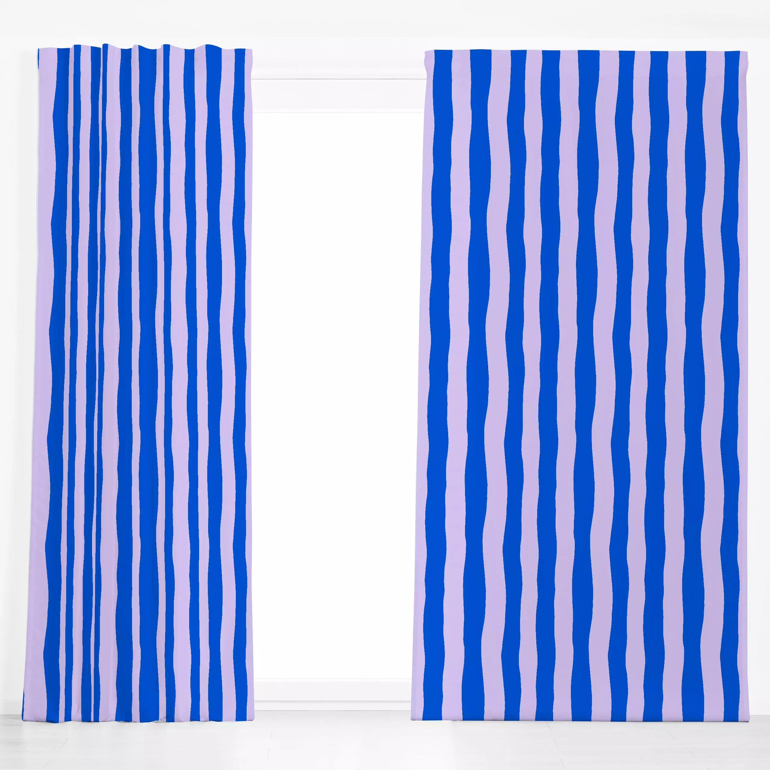 Dekovorhang Blockstreifen Blau Flieder - Symbole & Muster - von „Studio Kesse"; Linien, Streifen, Sommer, blau, gestreift, f...