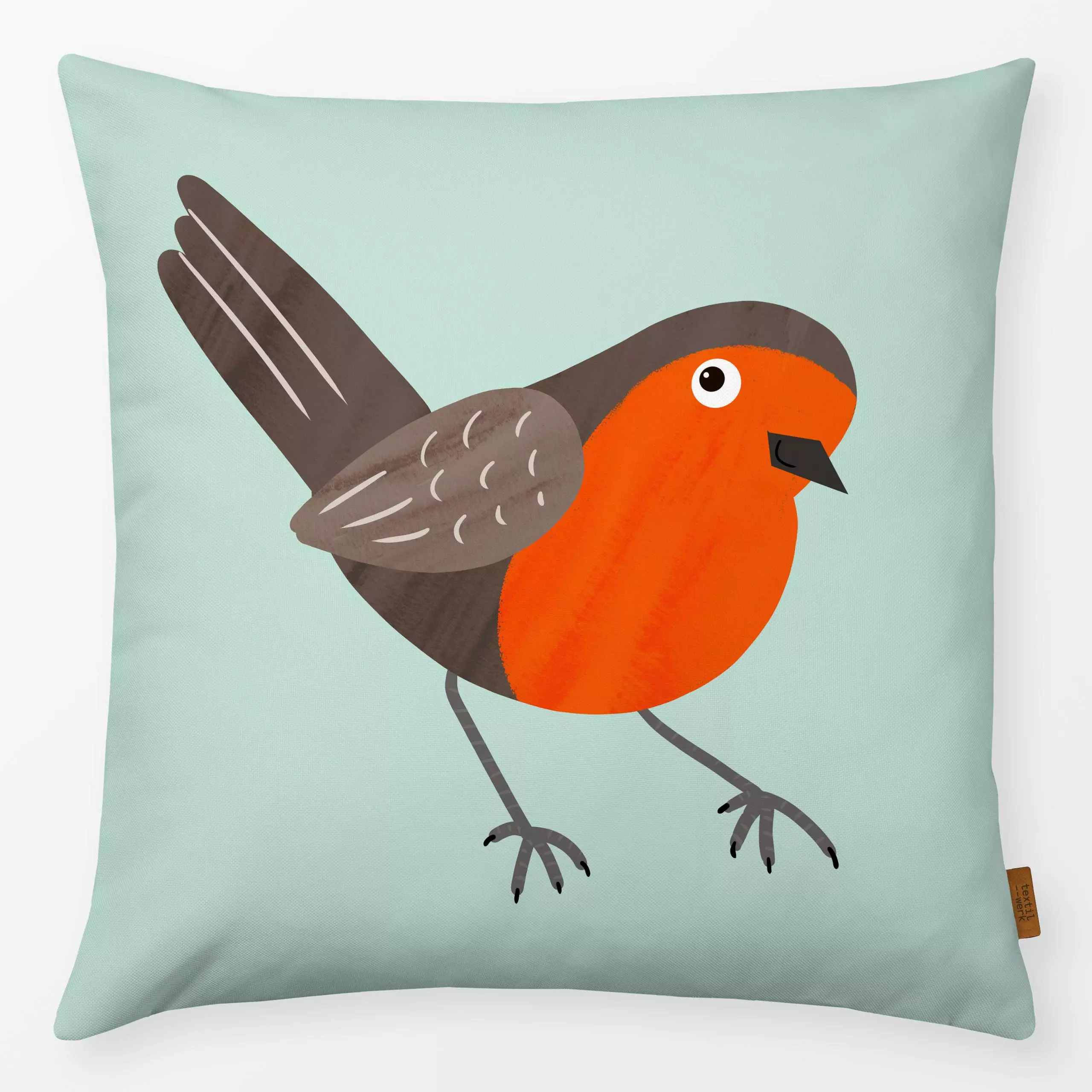 Kissen Neugieriges Rotkehlchen - Tiere - von „Julia Reyelt"; minimal, Vogel, Wildtiere, Rotkehlchen, Tiere