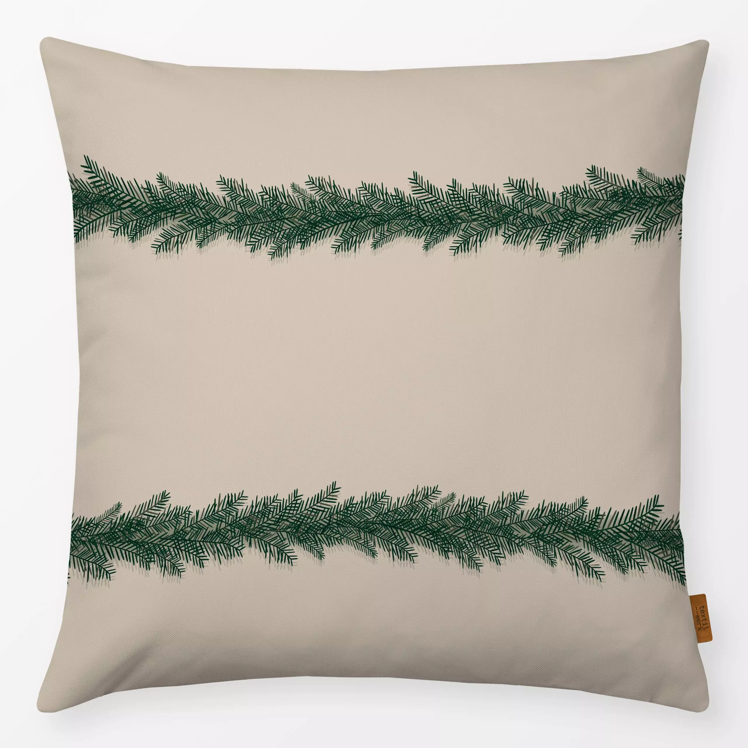 Kissen Fir Branches - Weihnachten, Winter, Anlässe - von „Karen Menzenbach"; Tanne, Tannenbaum, Weihnachten, beige, Winter, ...