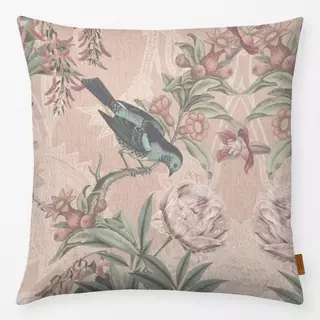 Kissen Vintage Vögel und tulpen rosa