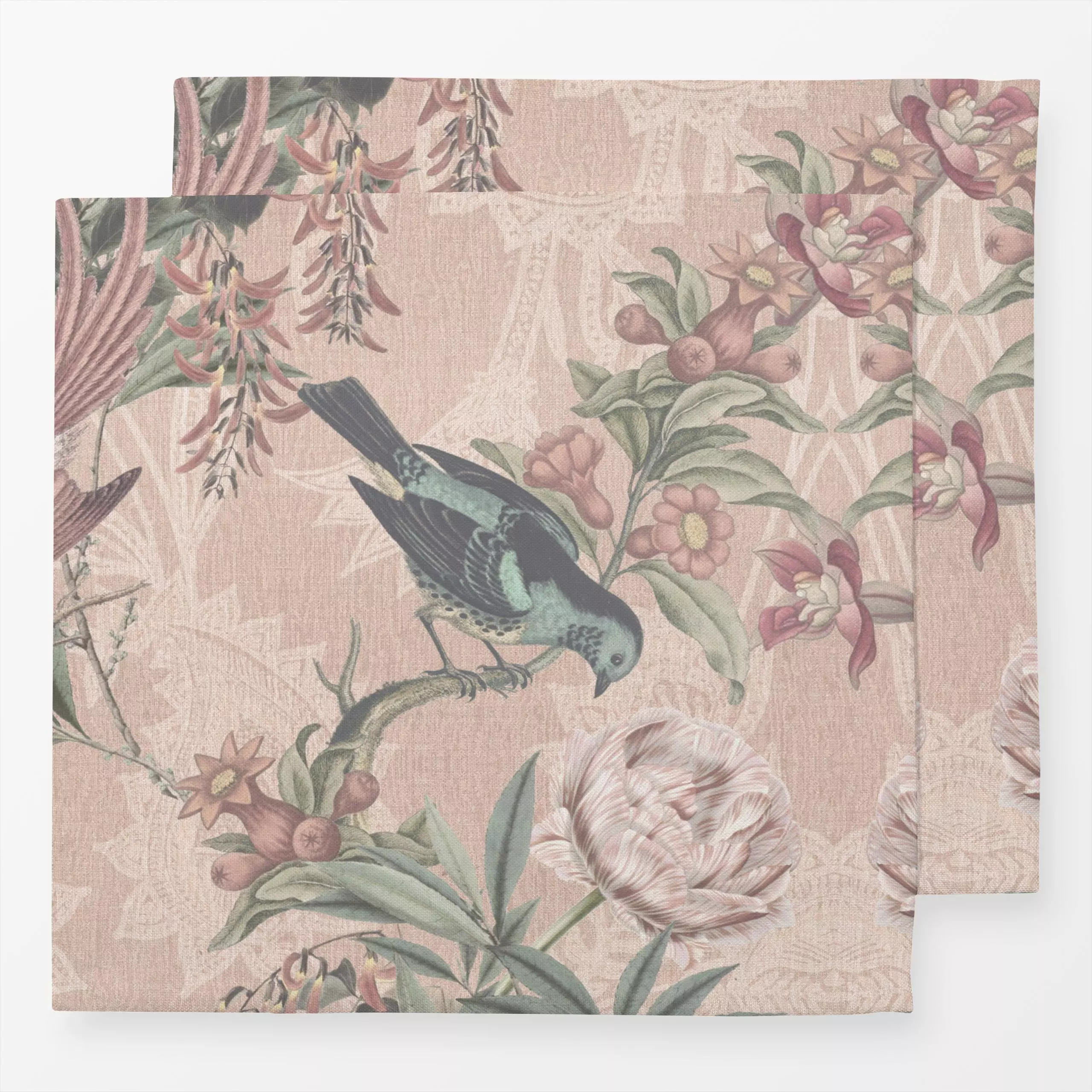 Servietten Vintage Vögel und tulpen rosa - Tiere, Pflanzen & Botanik, Retro & Vintage - von „Bloomery Decor"; altrosa, Blume...