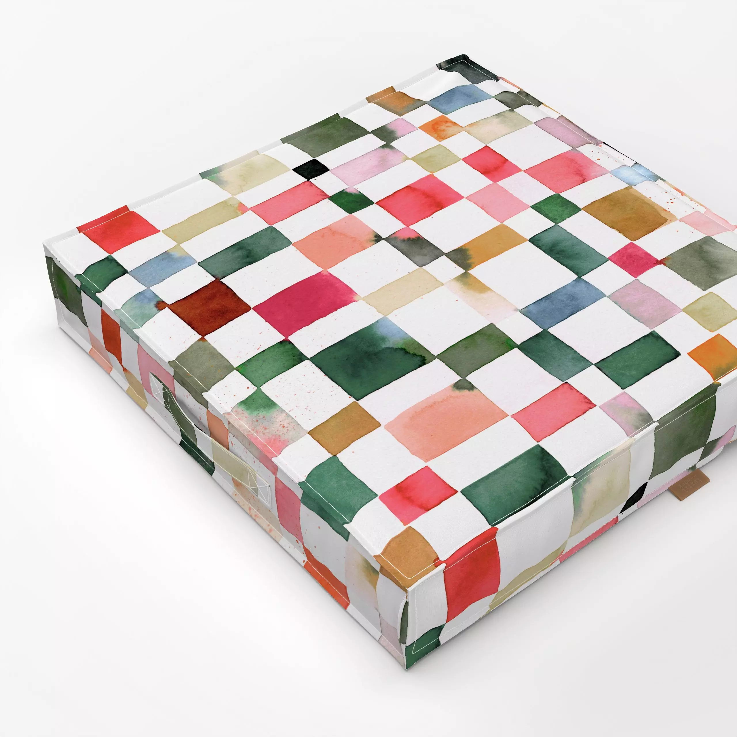 Bodenkissen Watercolor Christmas Checker - Weihnachten, Winter, Symbole & Muster - von „Ninola Design "; Geometrisch, Cozy, ...