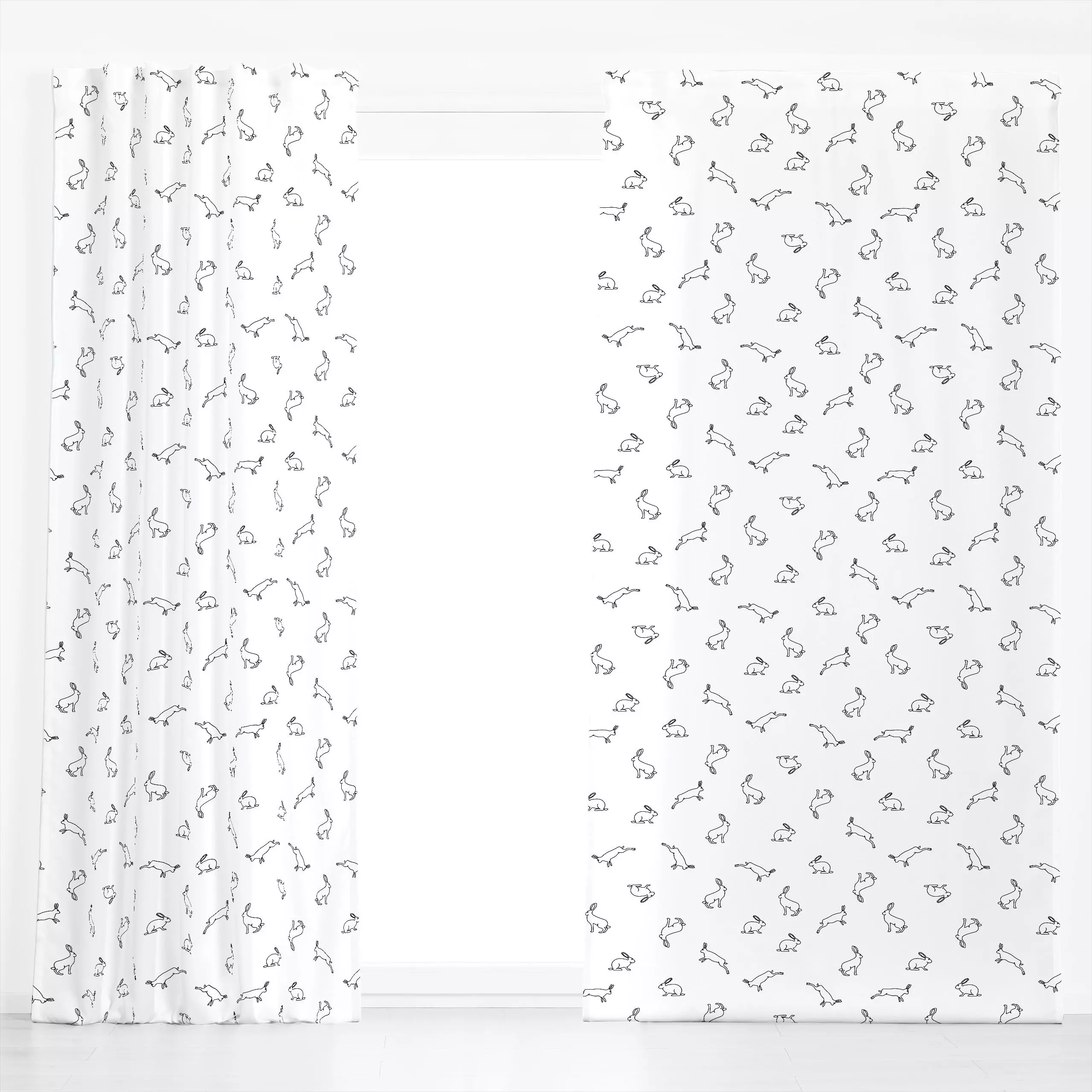 Dekovorhang Kleine Hasen Oneline sw - Frühling - von „Katrin Graff"; boho, minimal, Wildtiere, Scandianvian, Ostern, Osterha...
