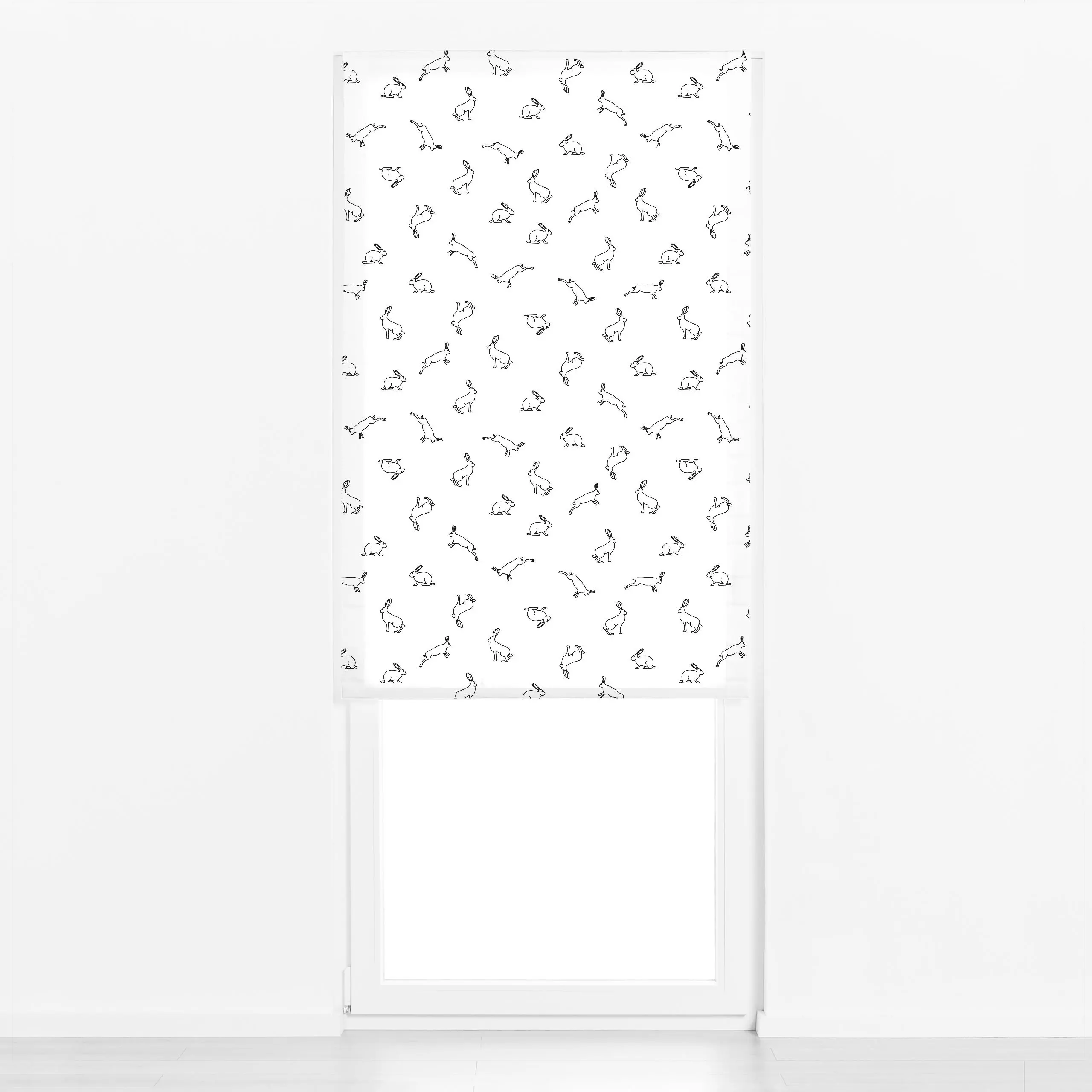 Raffrollo Kleine Hasen Oneline sw - Frühling - von „Katrin Graff"; boho, minimal, Wildtiere, Scandianvian, Ostern, Osterhase...