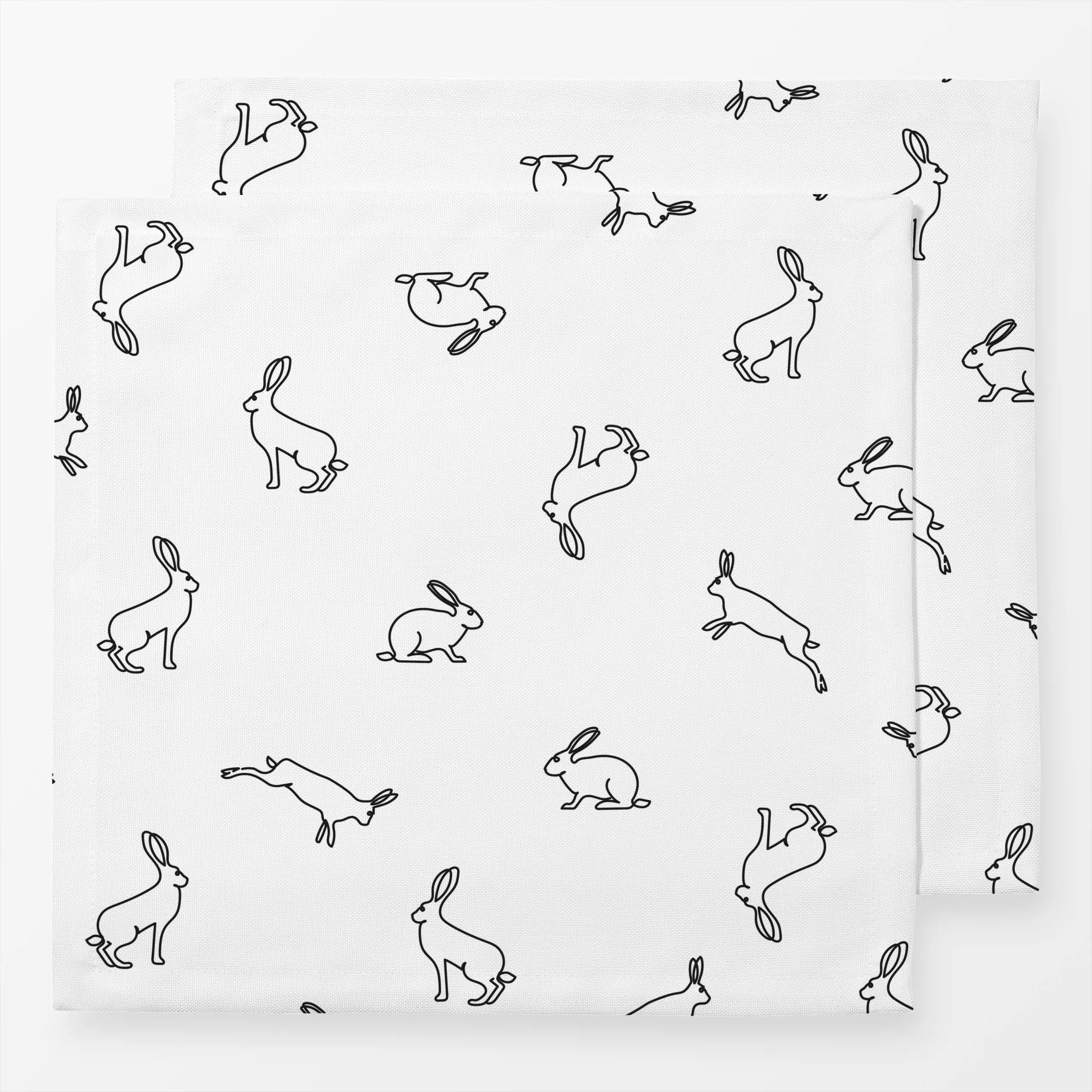Servietten Kleine Hasen Oneline sw - Frühling - von „Katrin Graff"; boho, minimal, Wildtiere, Scandianvian, Ostern, Osterhas...