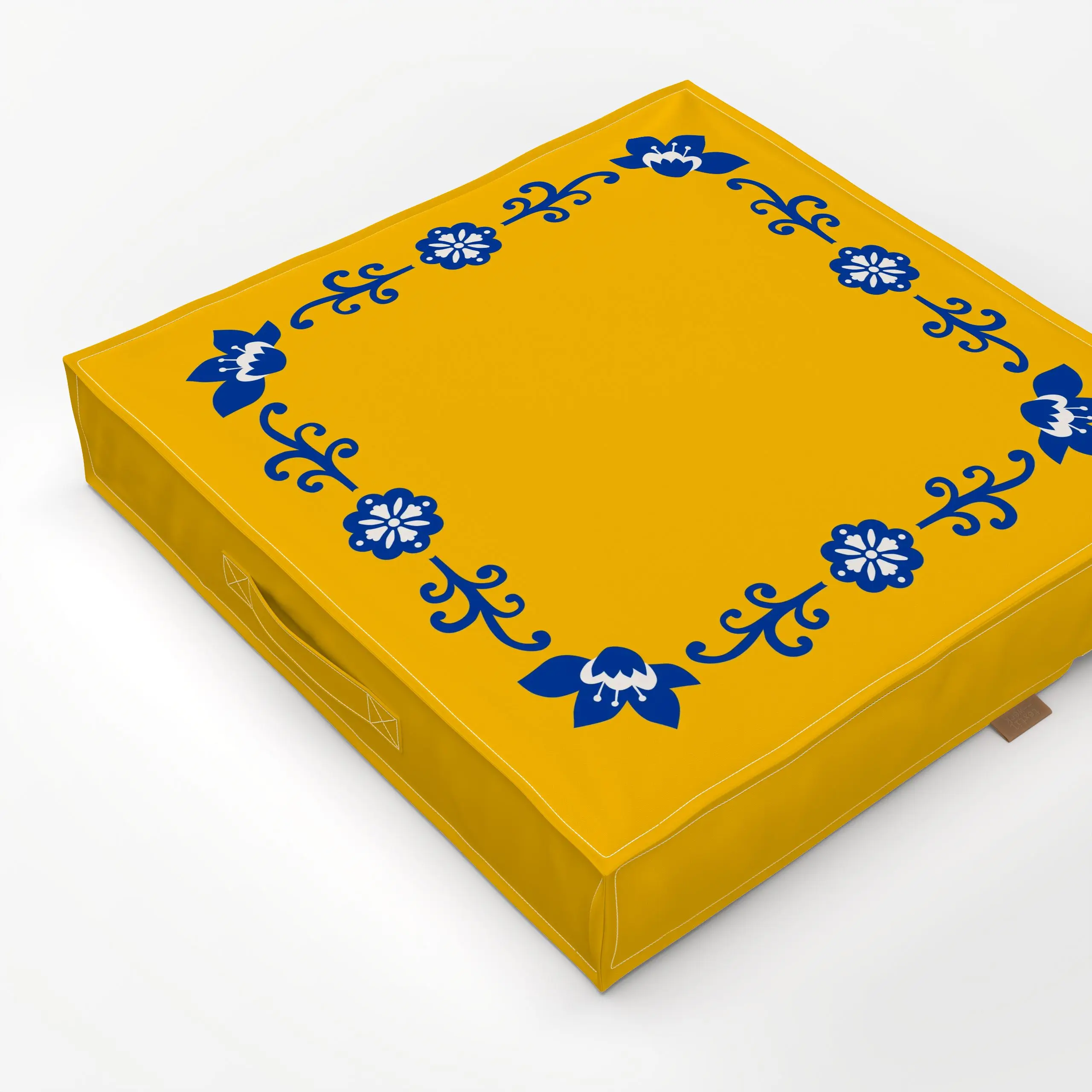 Bodenkissen Folkart blau-gelb - Blumen & Florales, Pflanzen & Botanik - von „Kerstin Ax"; marrakesch, Blumen, Blüten, Sommer...