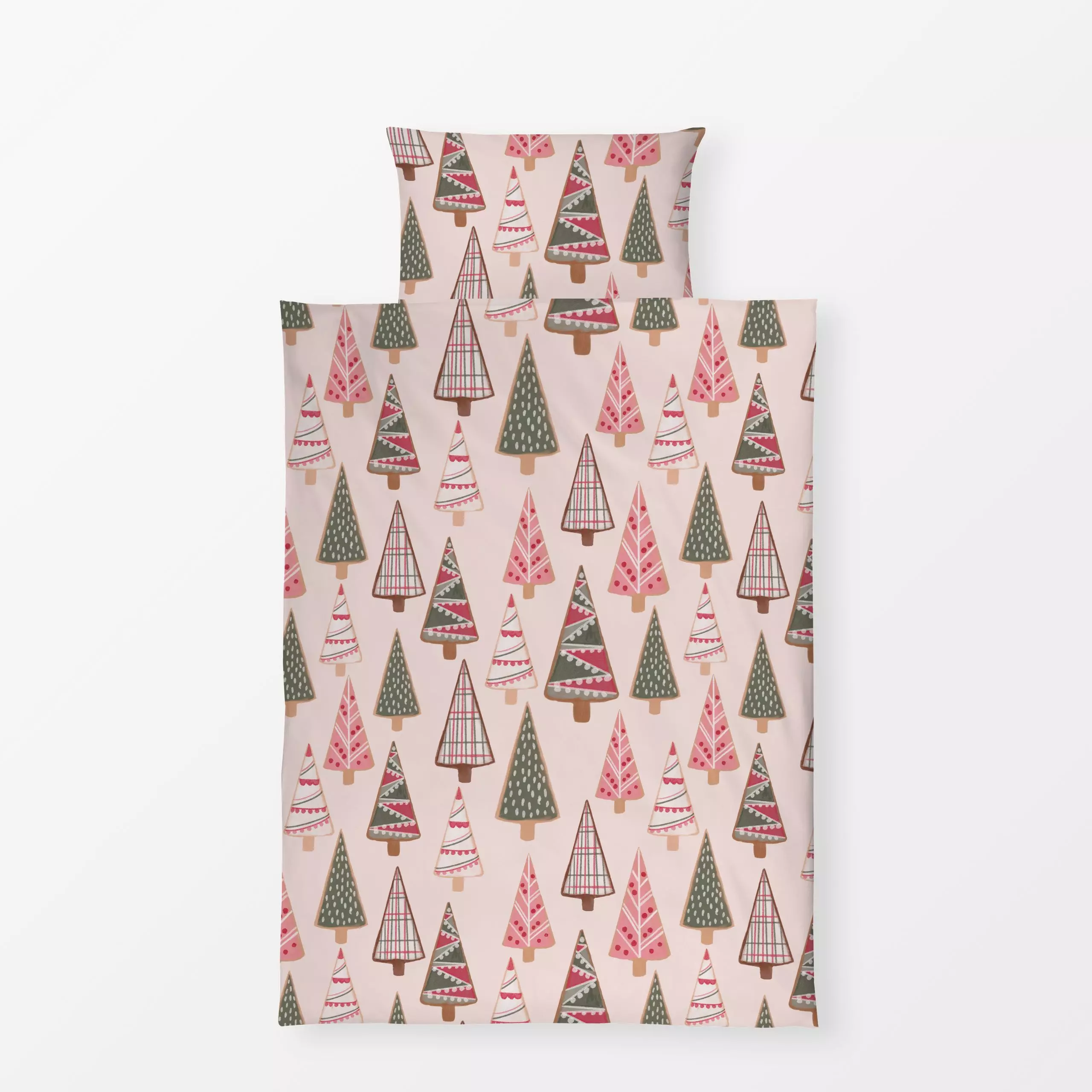 Bettwäsche Weihnachtsbaum Plätzchen rosa - Weihnachten, Symbole & Muster - von „Mareen Heinz"; Muster, Gouache, Illustration...