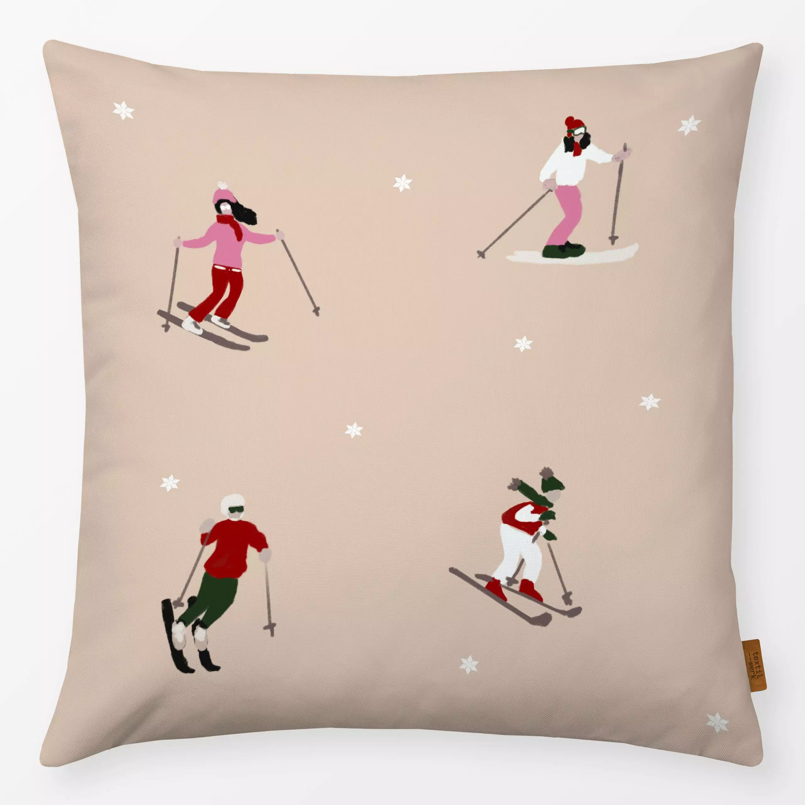 Kissen Skifahrer Auf Piste Beige - Sport, Weihnachten, Winter - von „Alisa Knöß"; Sterne, Weihnachtsdeko, winterdeko, weihna...