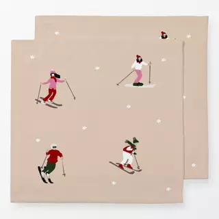 Servietten Skifahrer Auf Piste Beige