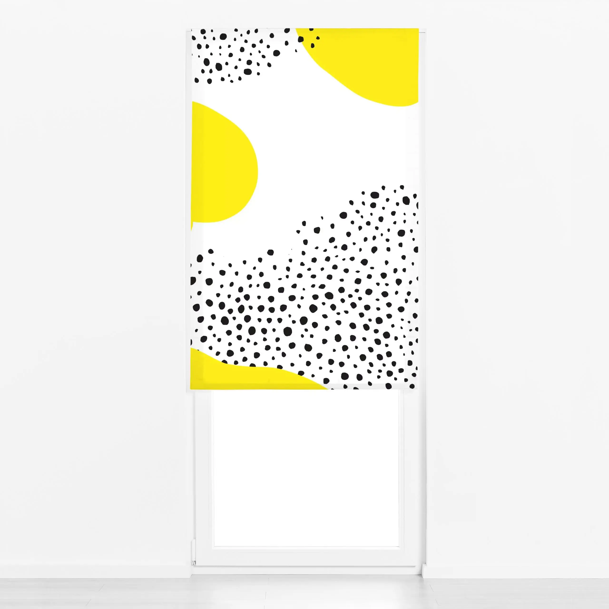 Raffrollo Yellow Black - Symbole & Muster - von „Tina Dauenhauer"; Dots, formen, trend, gelb, gepunktet, kontrast, statement...
