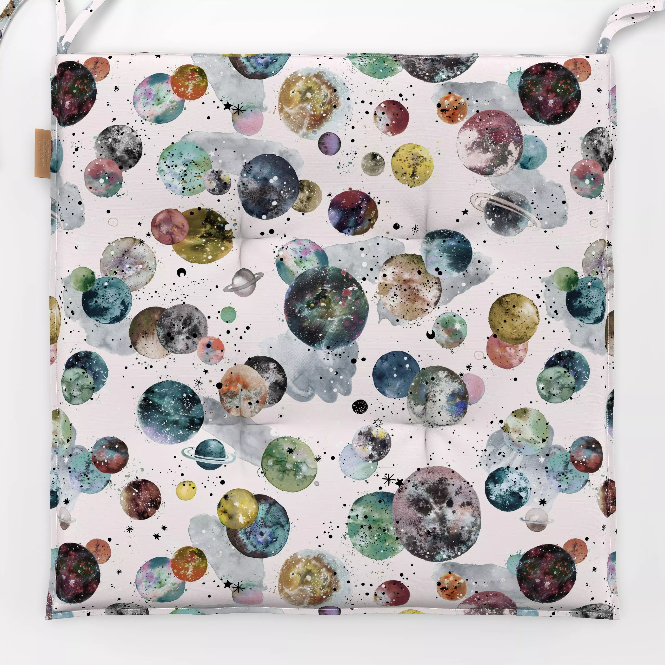 Sitzkissen Space Planets Watercolor - Kinderzimmer & Motive für Kinder, Astronomie & Weltraum - von „Ninola Design "; Gouach...