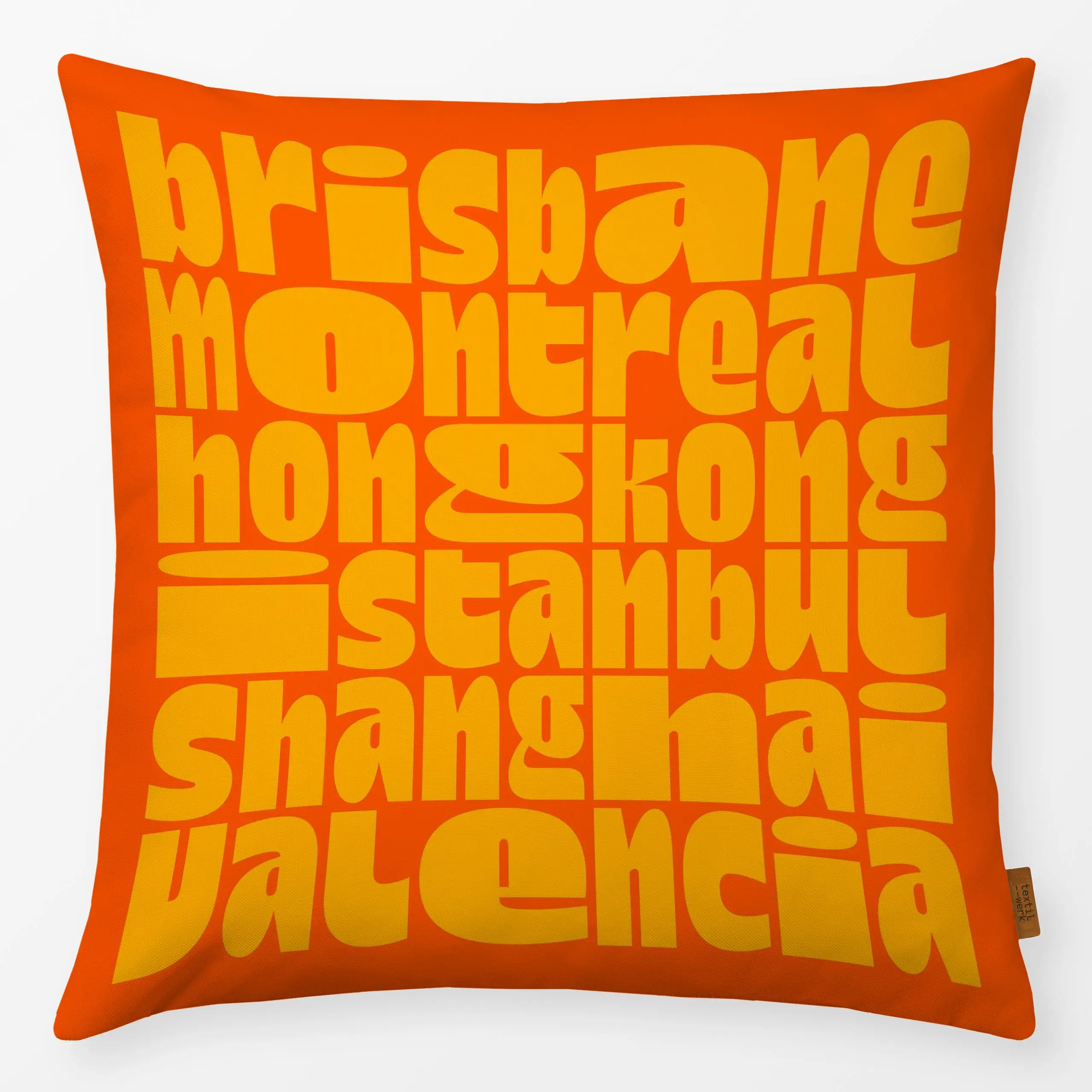 Kissen Brisbane bis Valencia - Städte & Länder, Sprüche & Schriftzüge, Reise - von „Studio Daniel Gremme"; Städte, city, Typ...