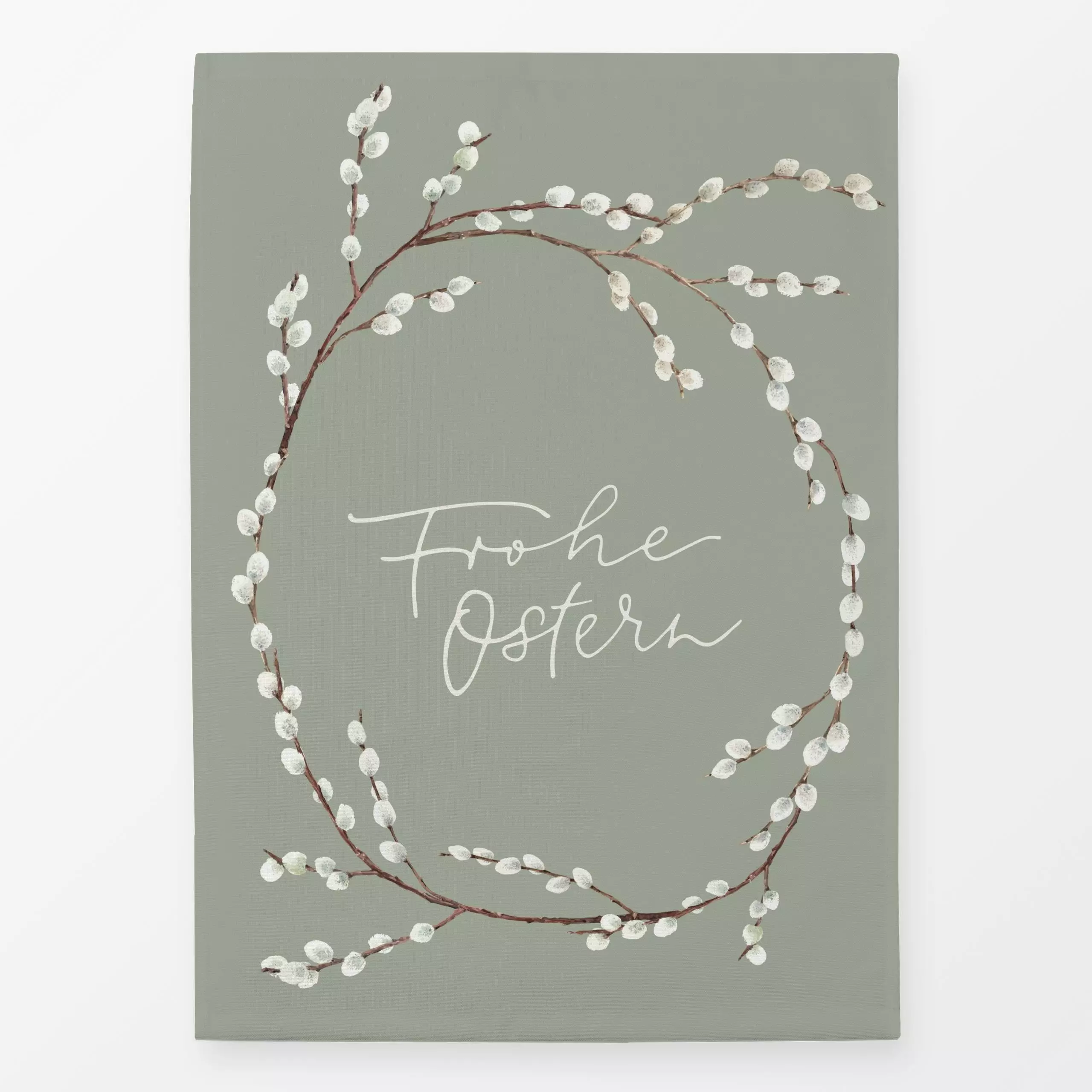 Geschirrtücher Frohe Ostern Weidenkätzchen - Anlässe, Ostern - von „Katrin Graff"; Zweige, Salbei, Lettering, eastern, green...