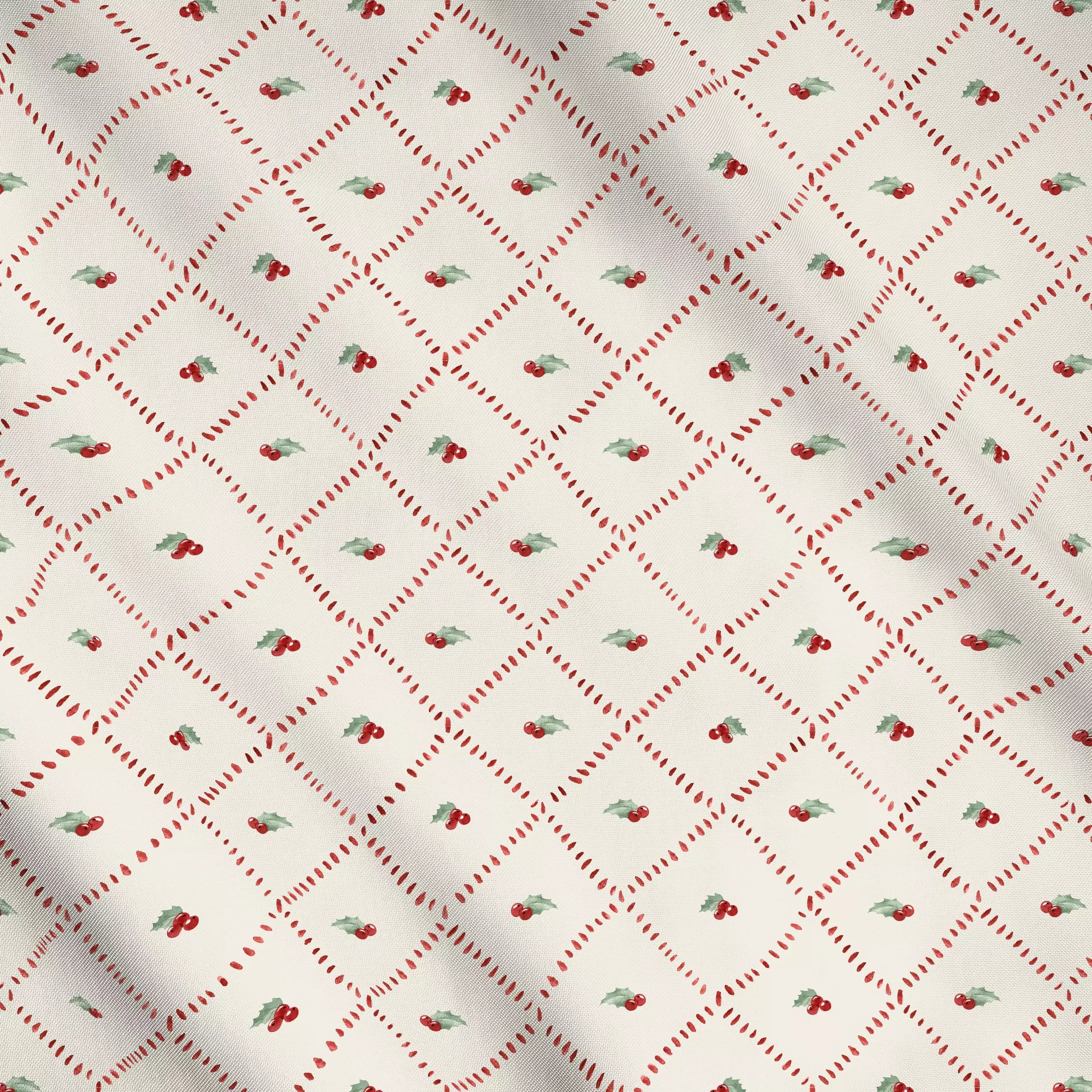 Meterware Winter Ilex Raute marshmallow - Weihnachten - von „Katrin Graff"; Beeren, Weihnachten, verspielt, Winter, landhaus...