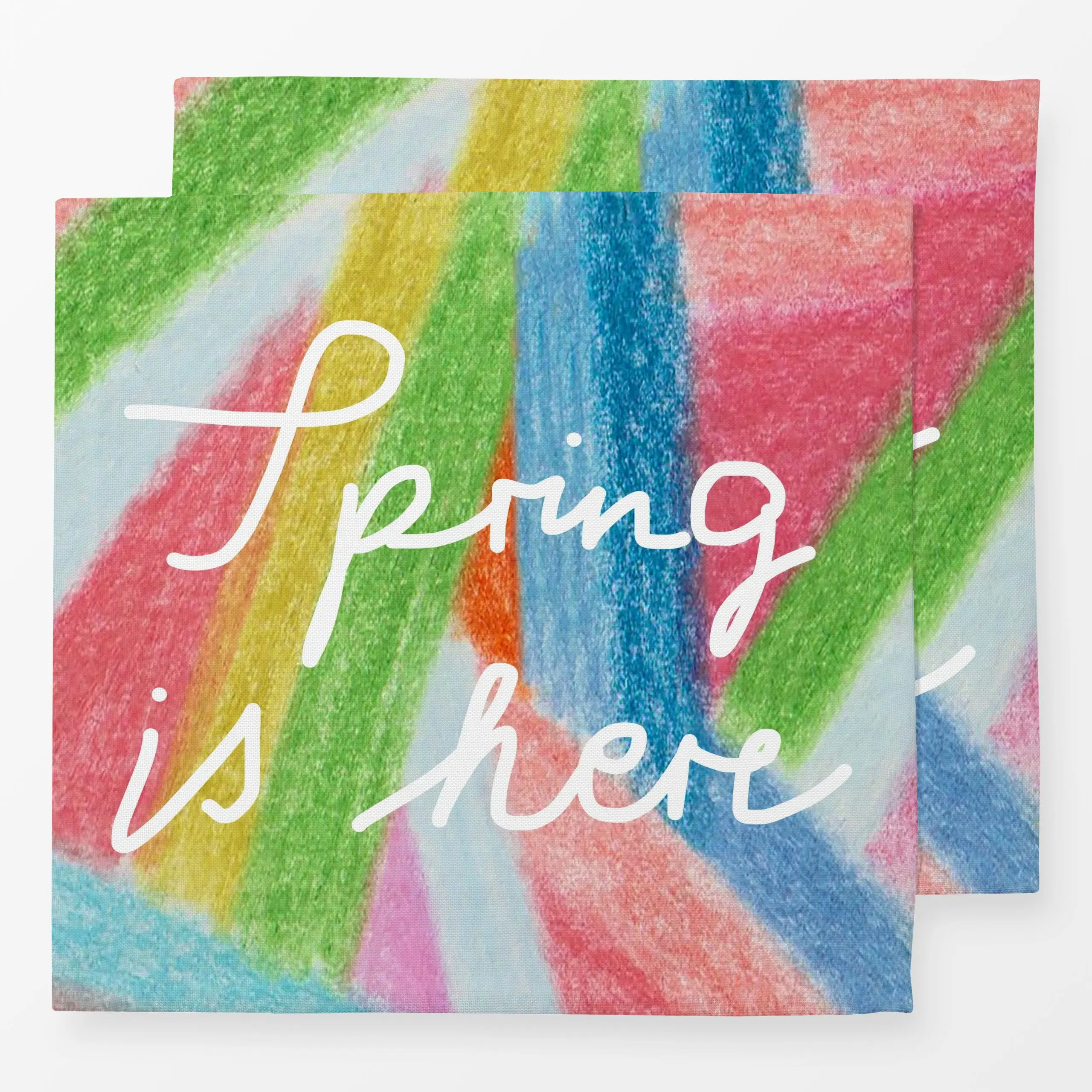 Servietten Spring is here - Frühling - von „Iris Knabenschuh Textildesign"; Ostern, typografie, frisch, Handschrift, Fruehli...