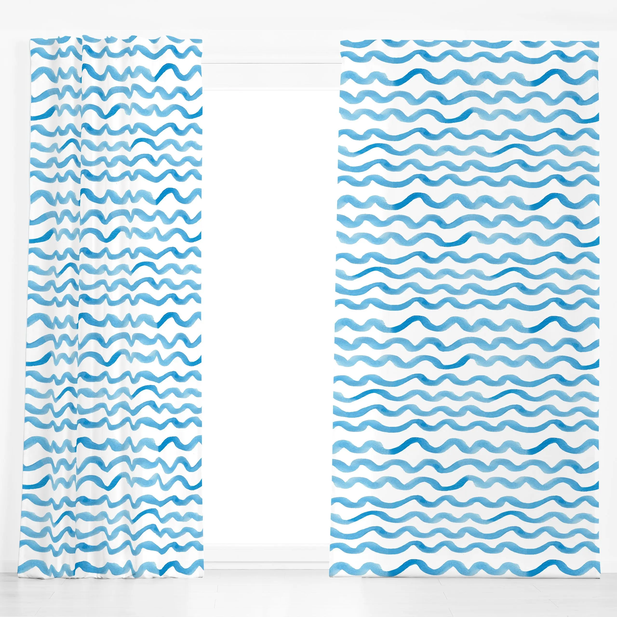 Dekovorhang blaue Wellen Sommer - Natur & Landschaft, Sommer, Symbole & Muster - von „Iris Knabenschuh Textildesign"; Muster...