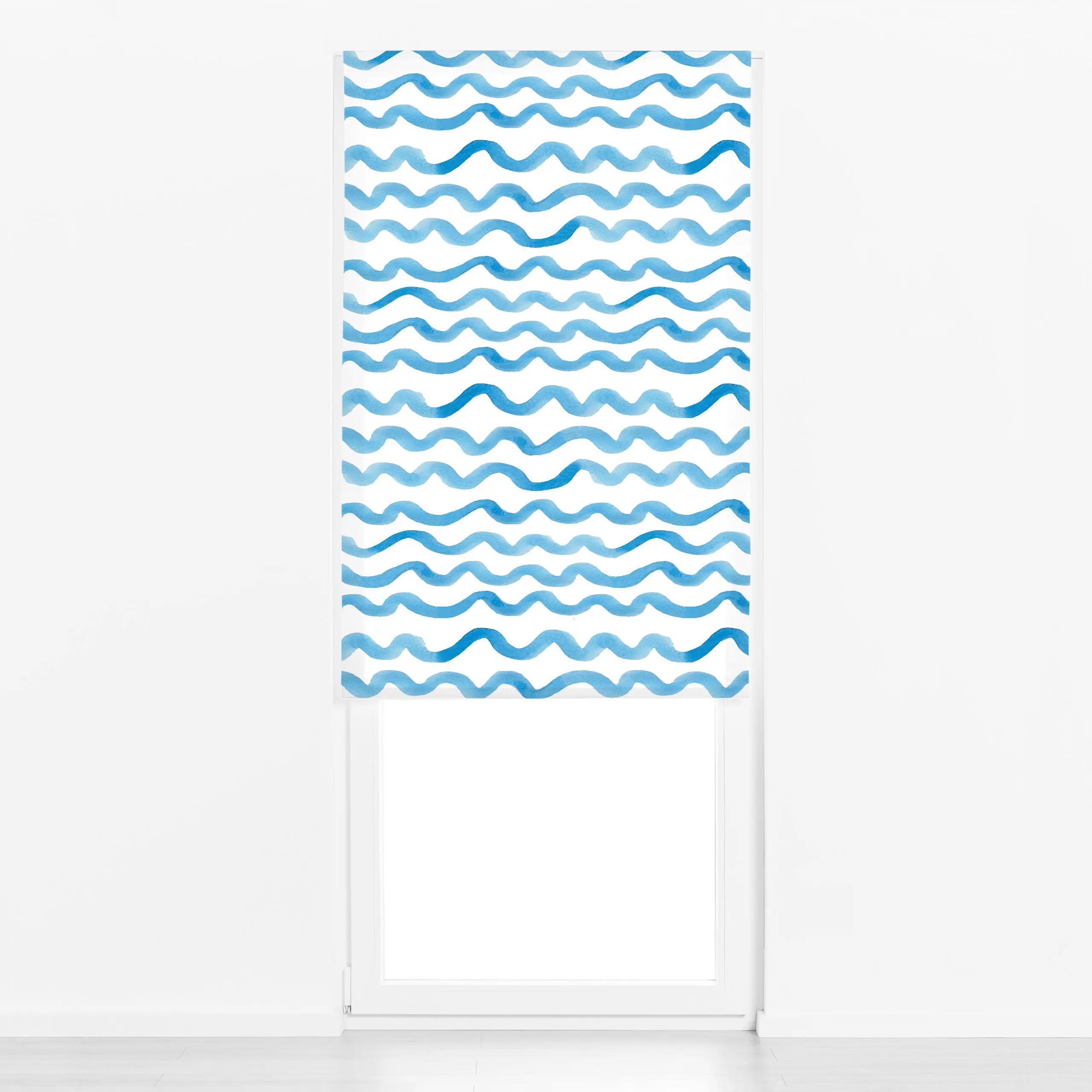 Raffrollo blaue Wellen Sommer - Natur & Landschaft, Sommer, Symbole & Muster - von „Iris Knabenschuh Textildesign"; Muster, ...