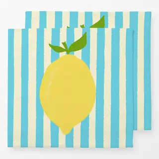 Servietten Zitrone hellblaue Streifen