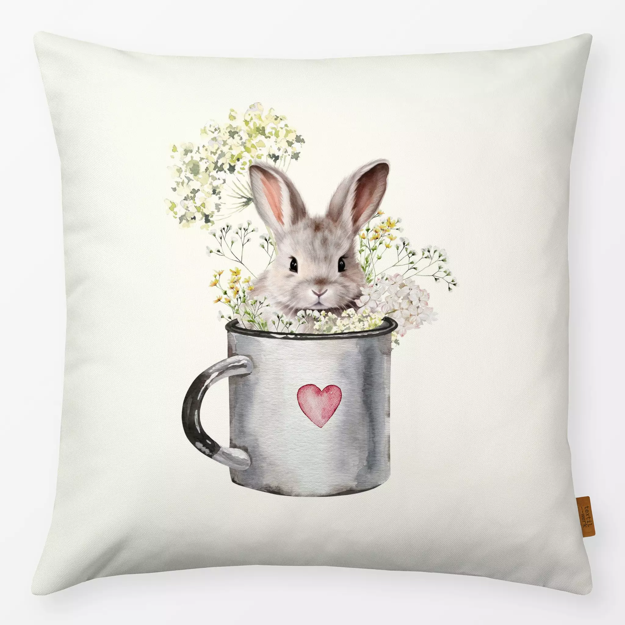 Kissen Kissen Cottage Spring Hase in Tasse