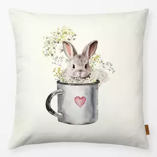 Kissen Cottage Spring Hase in Tasse