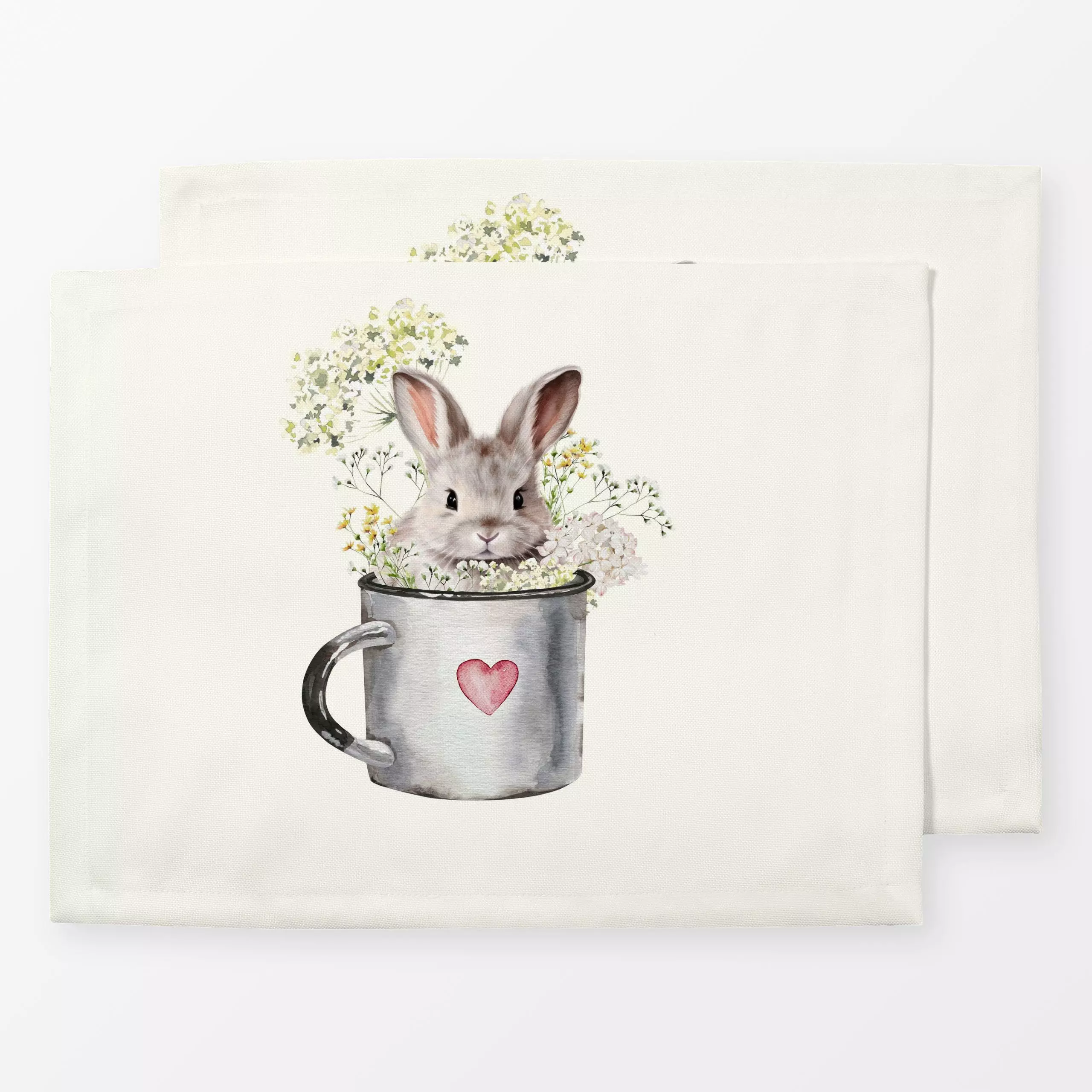 Tischset Cottage Spring Hase in Tasse - Blumen & Florales, Frühling, Tiere, Ostern - von „Monika Strigel"; Hase, niedlich, K...