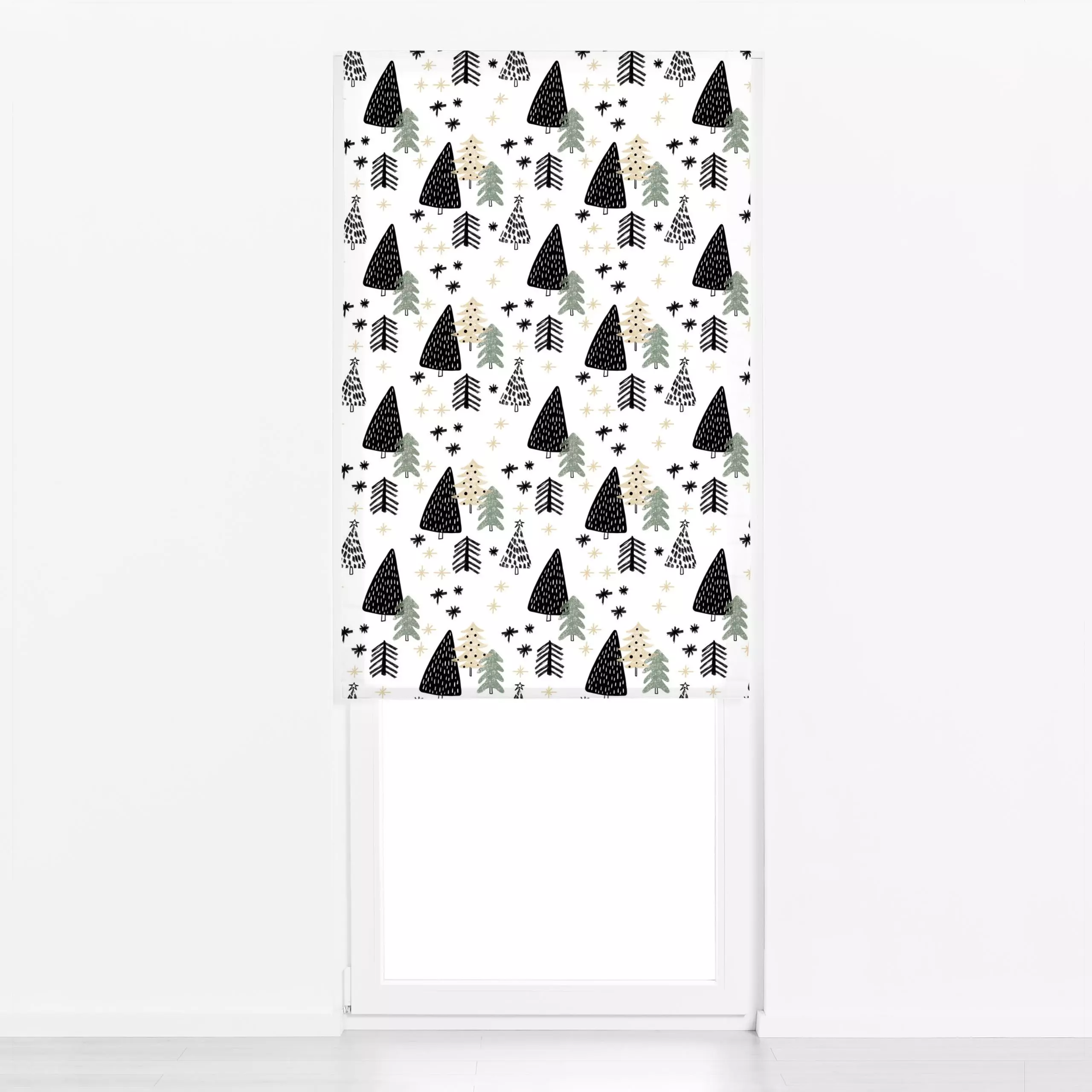 Raffrollo Tannenbäume und Sterne - Weihnachten, Symbole & Muster, Pflanzen & Botanik - von „Christiane Zielinski"; schwarz, ...