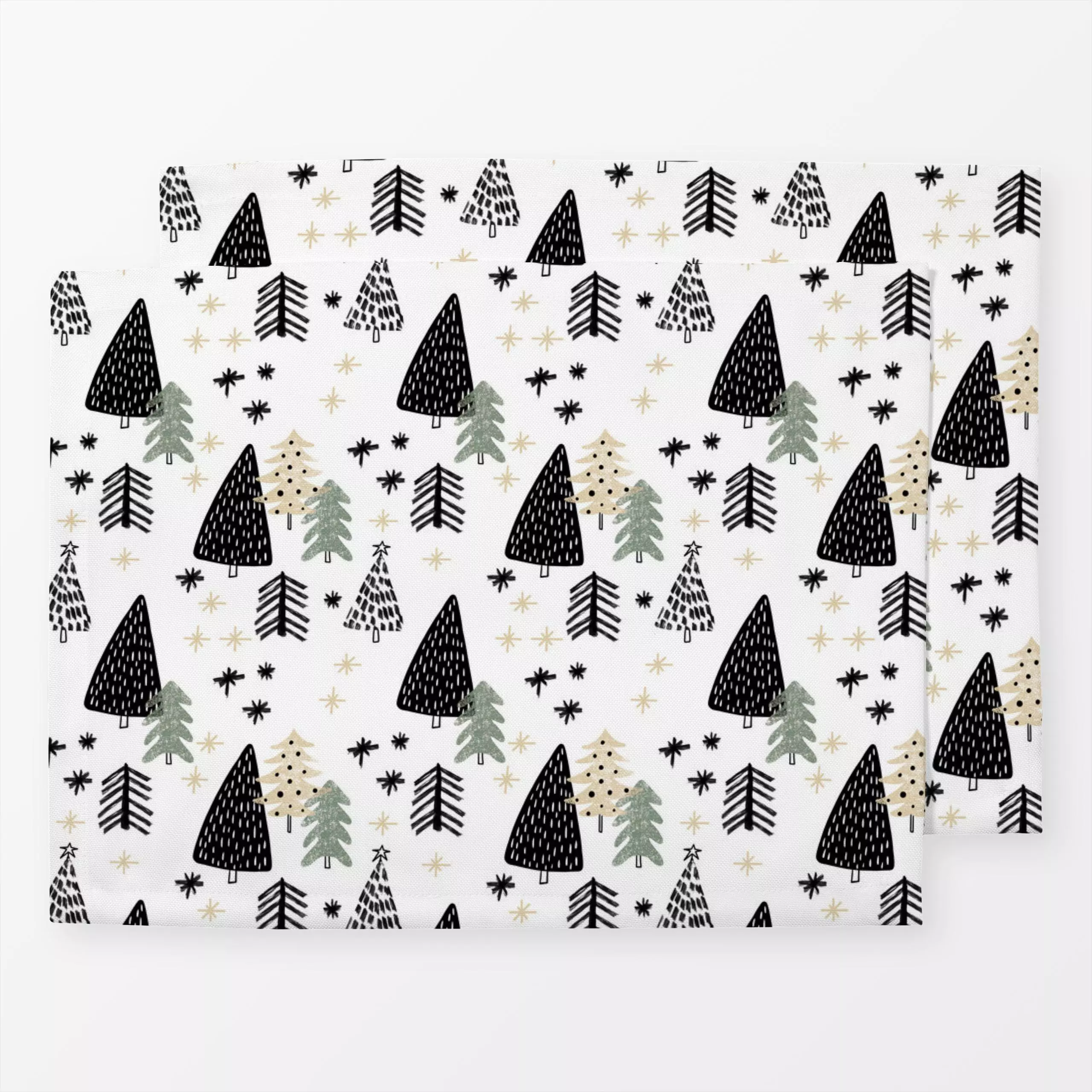 Tischset Tannenbäume und Sterne - Weihnachten, Symbole & Muster, Pflanzen & Botanik - von „Christiane Zielinski"; schwarz, B...