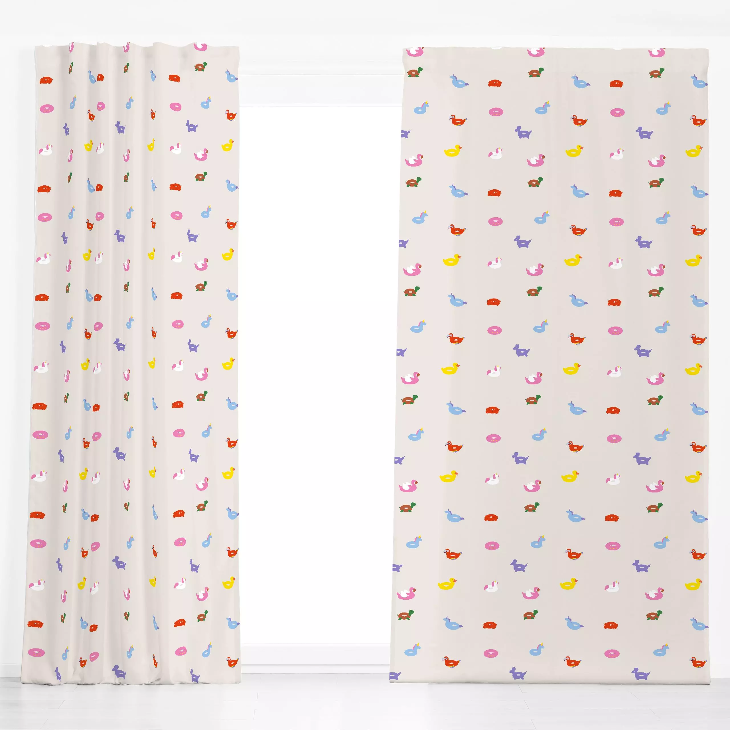 Dekovorhang Schwimmreifen Muster - Sommer - von „textilwerk"; Illustration, skandinavisch, beige, Sommer, bunt, minimalistis...