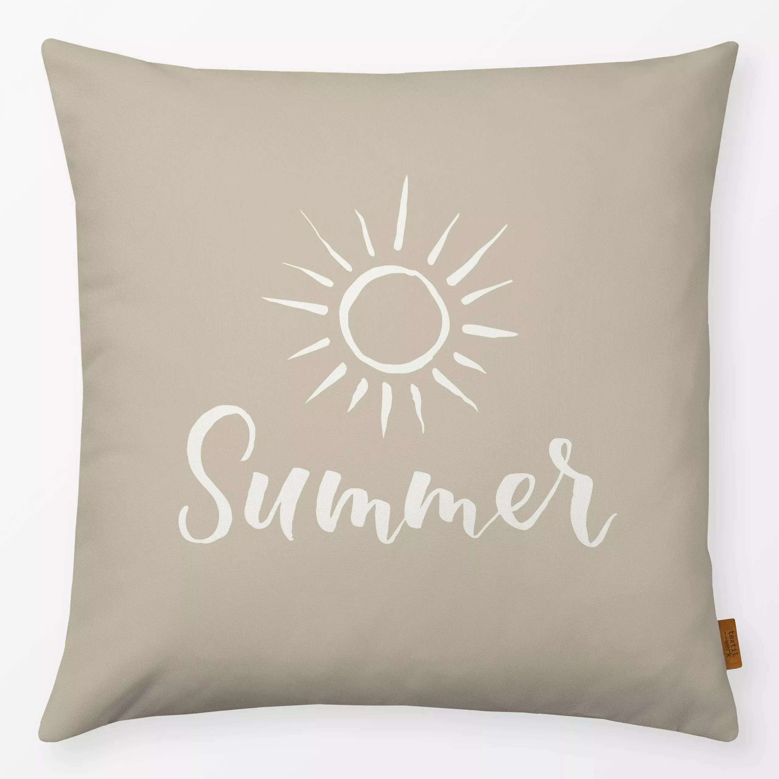 Kissen Summer "sand" - Sommer, Sprüche & Schriftzüge - von „Katrin Graff"; Sonne, Sommer, mediterran, Lettering, sunshine, S...